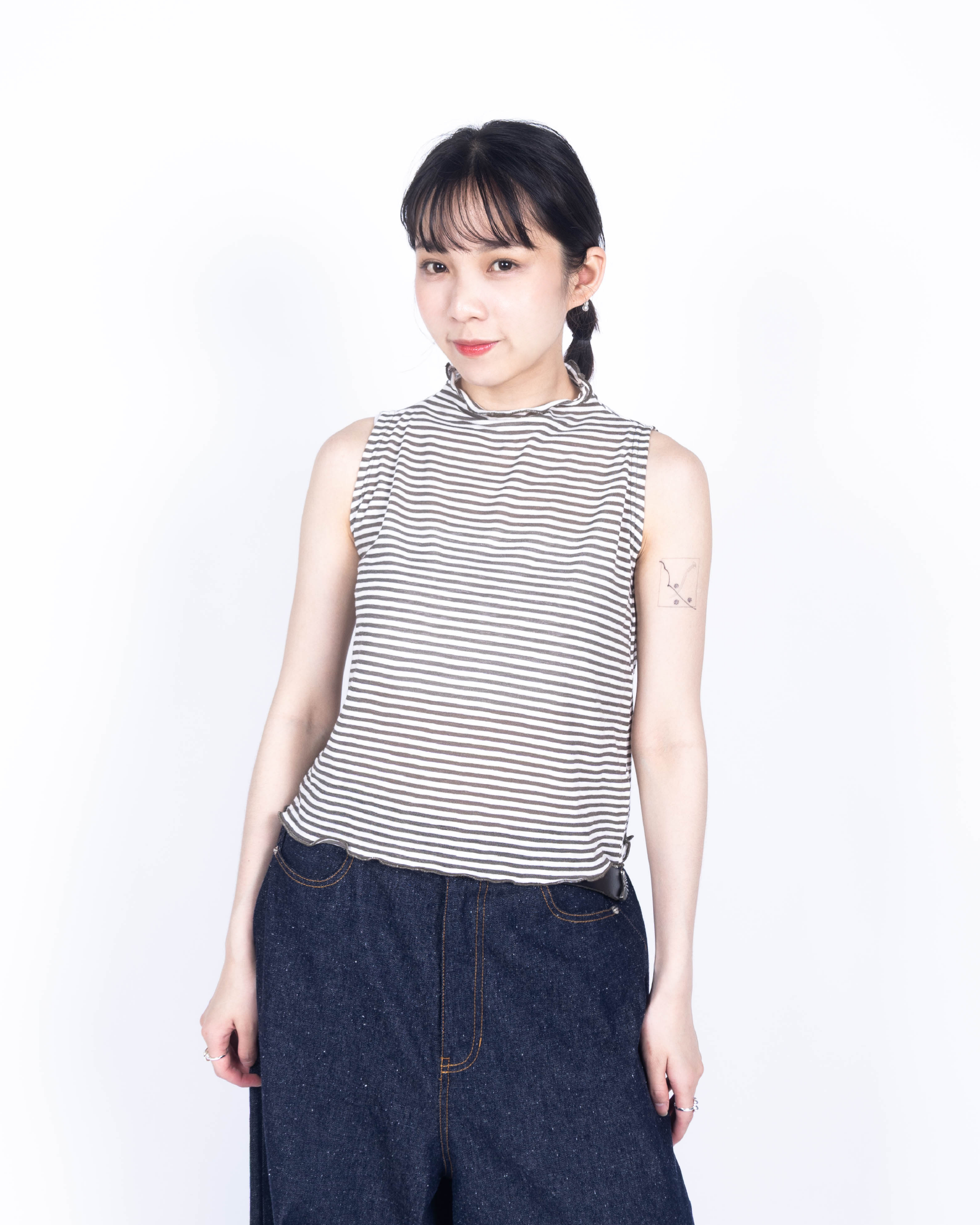 【 Kiki.co Made 】Stripe Skin Turtleneck inner-sage green