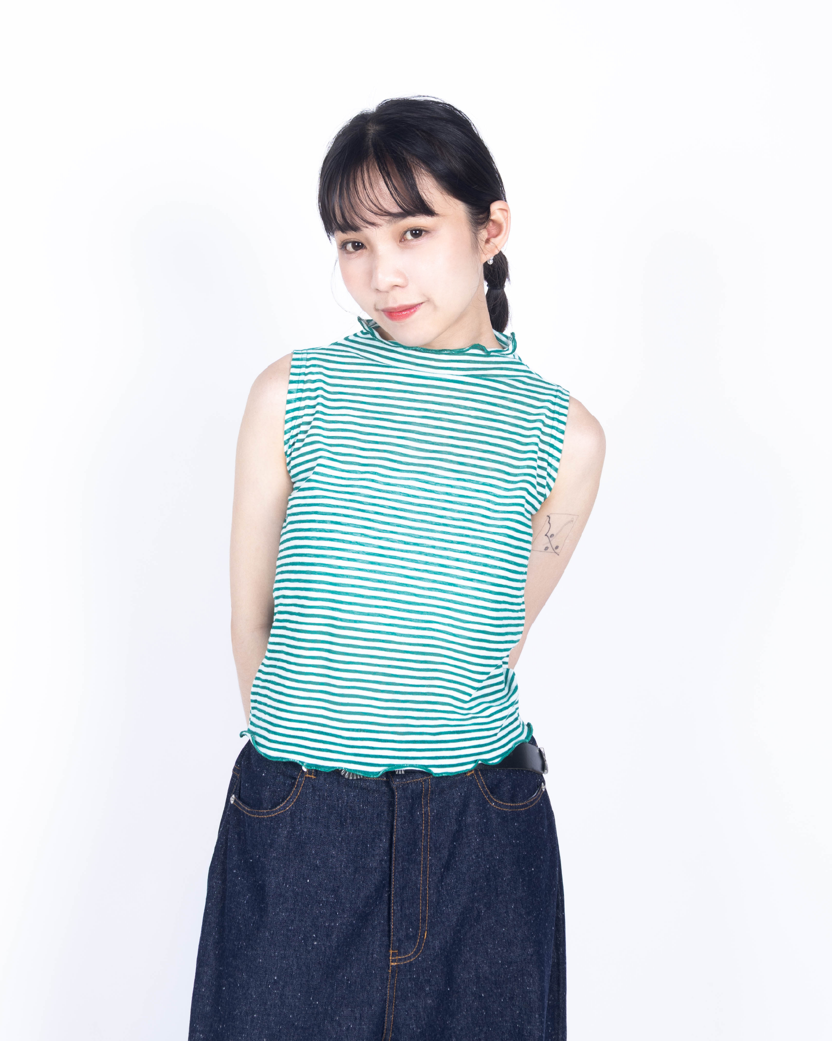 【 Kiki.co Made 】Stripe Skin Turtleneck inner-green