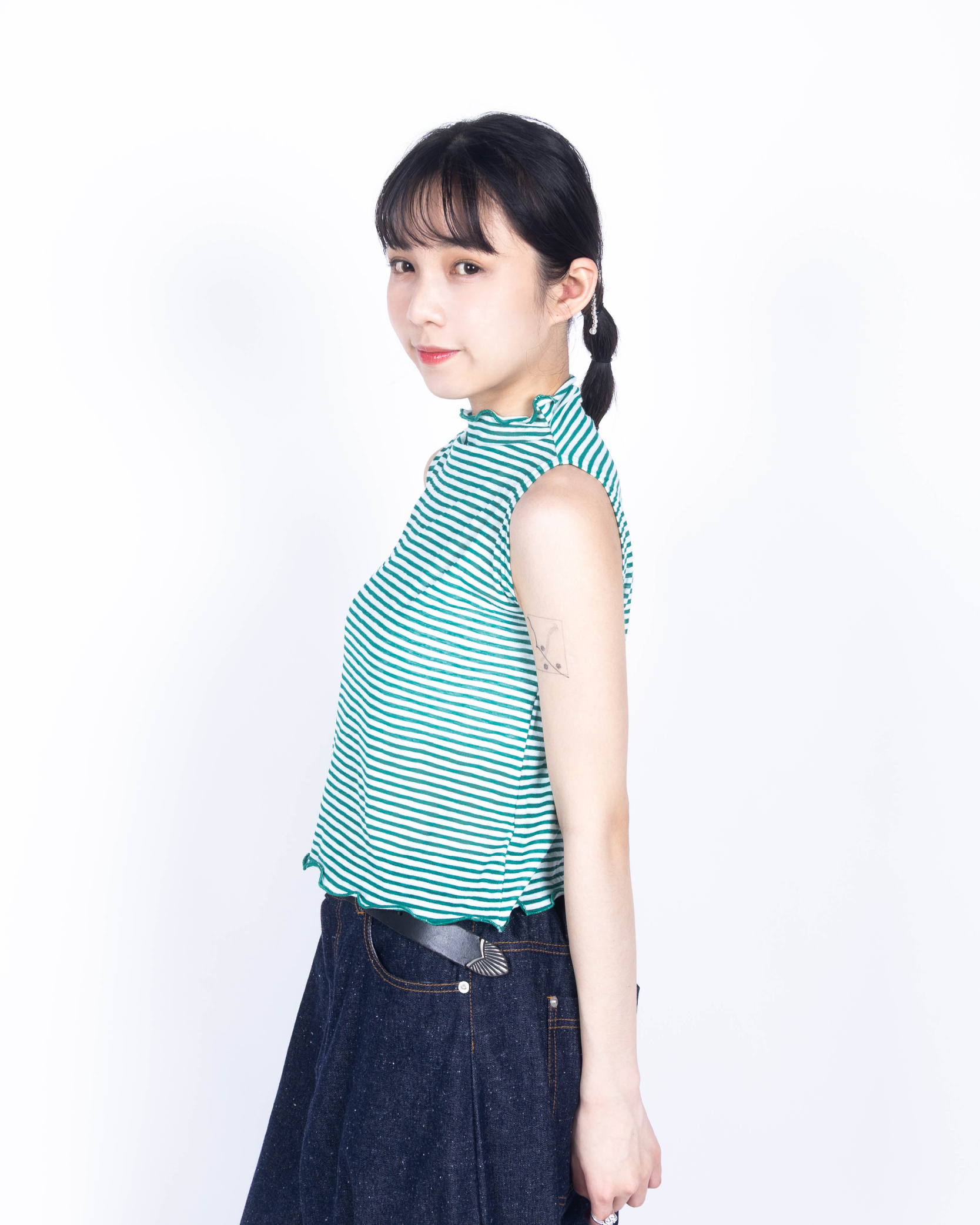 【 Kiki.co Made 】Stripe Skin Turtleneck inner-green