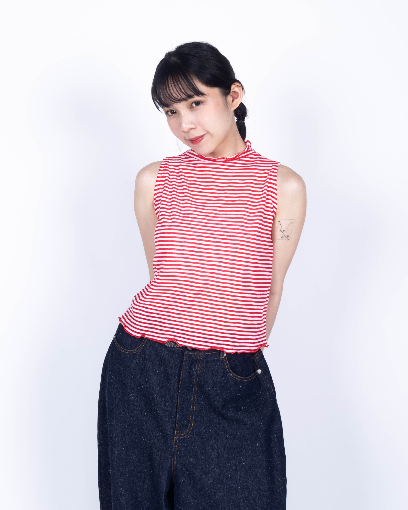 【 Kiki.co Made 】Stripe Skin Turtleneck inner-red
