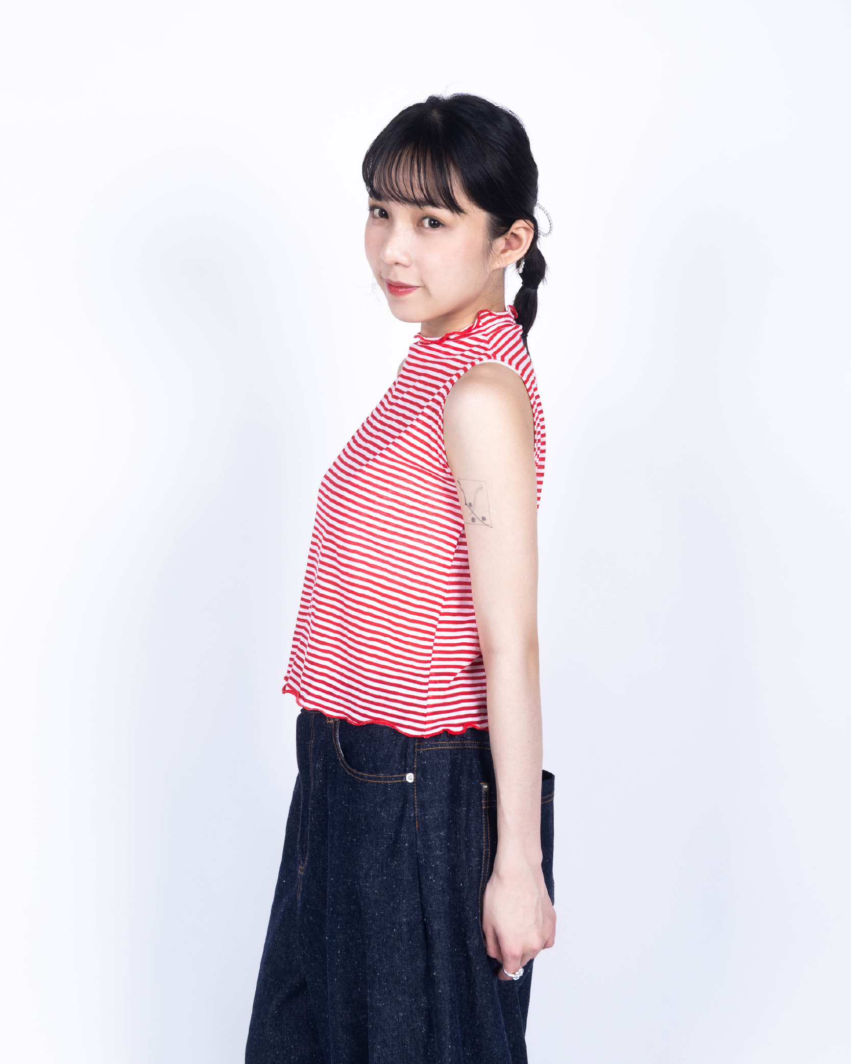 【 Kiki.co Made 】Stripe Skin Turtleneck inner-red