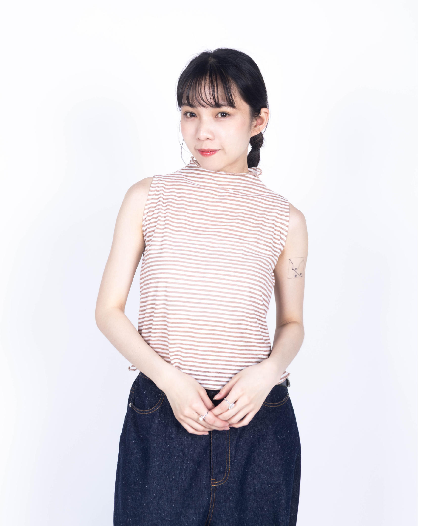 【 Kiki.co Made 】Stripe Skin Turtleneck inner-khaki