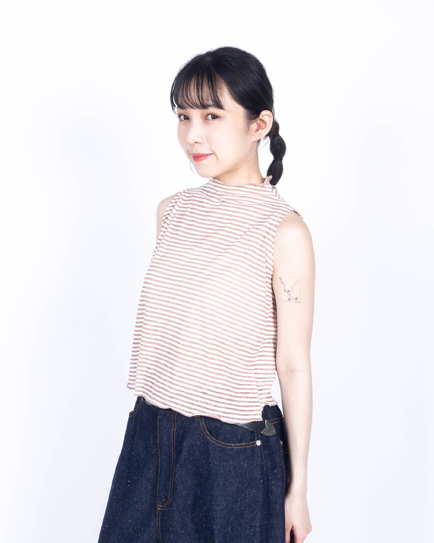 【 Kiki.co Made 】Stripe Skin Turtleneck inner-khaki