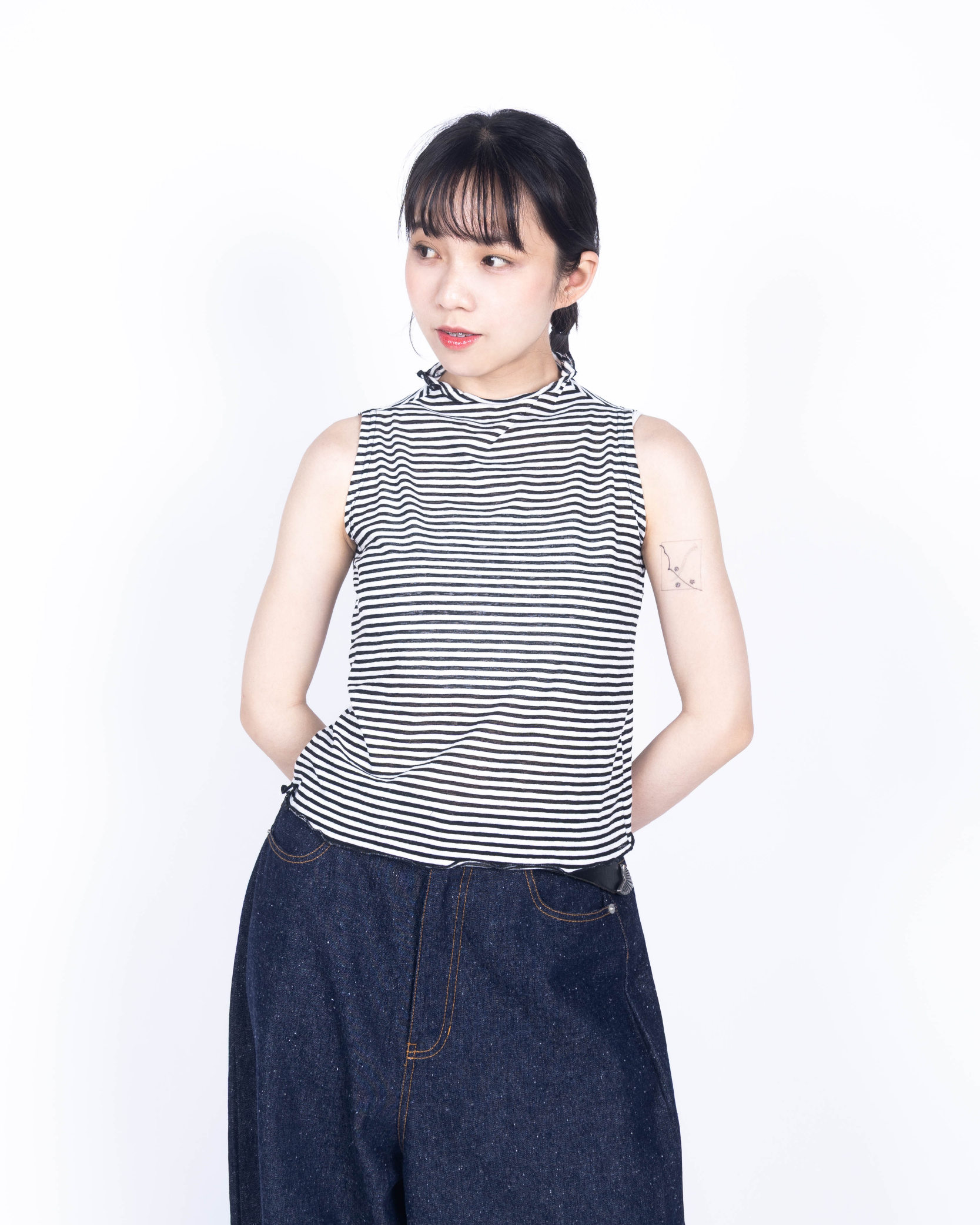 【 Kiki.co Made 】Stripe Skin Turtleneck inner-black