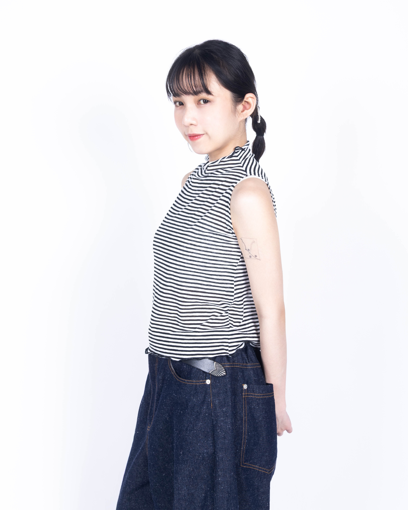 【 Kiki.co Made 】Stripe Skin Turtleneck inner-black
