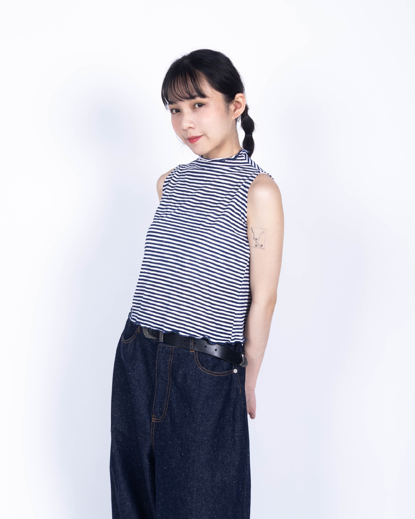 【 Kiki.co Made 】Stripe Skin Turtleneck inner-navy