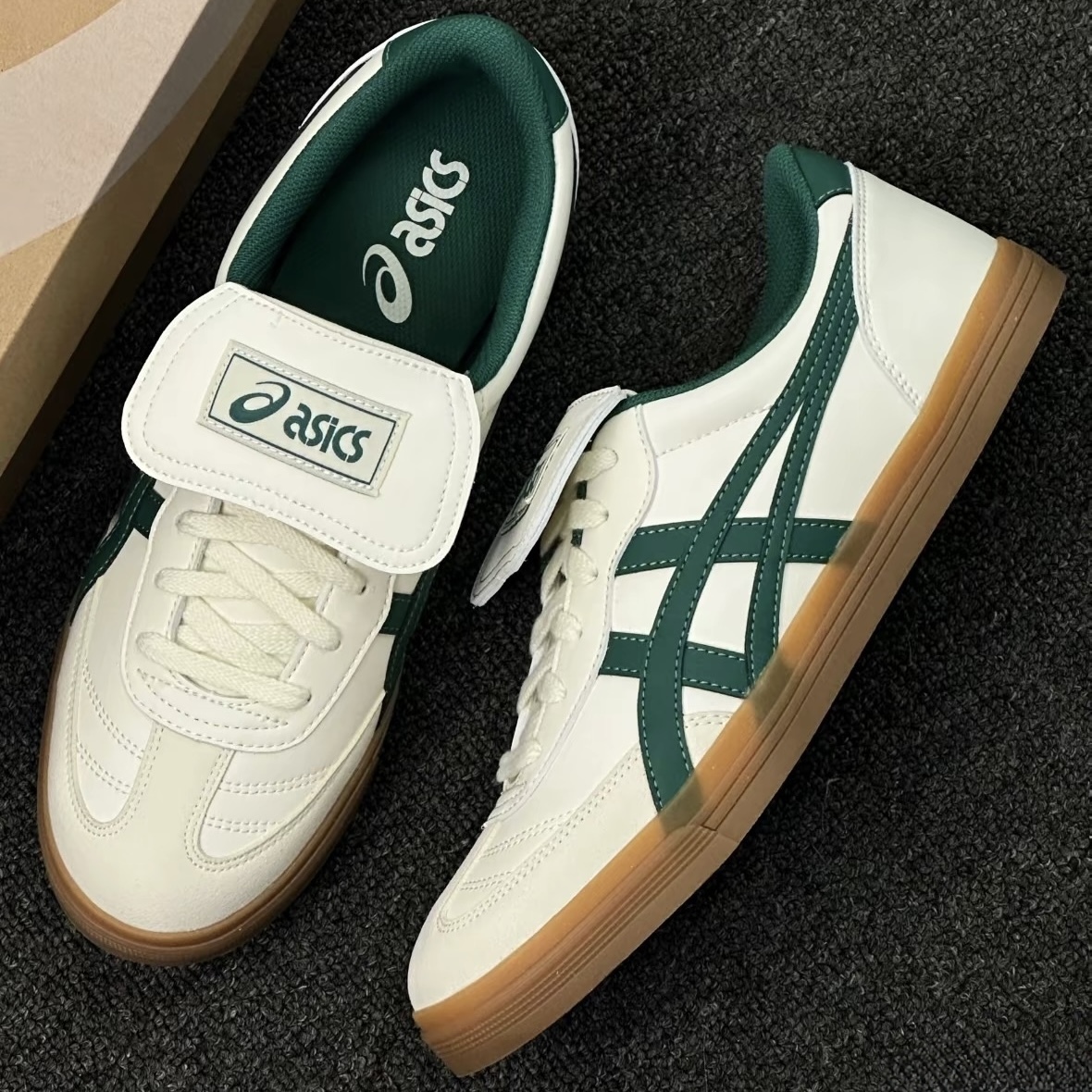 ASICS AARON 2.0 米白綠 奶油白 焦糖底 大鞋舌 翻蓋鞋舌 休閒 復古 1203A720-750