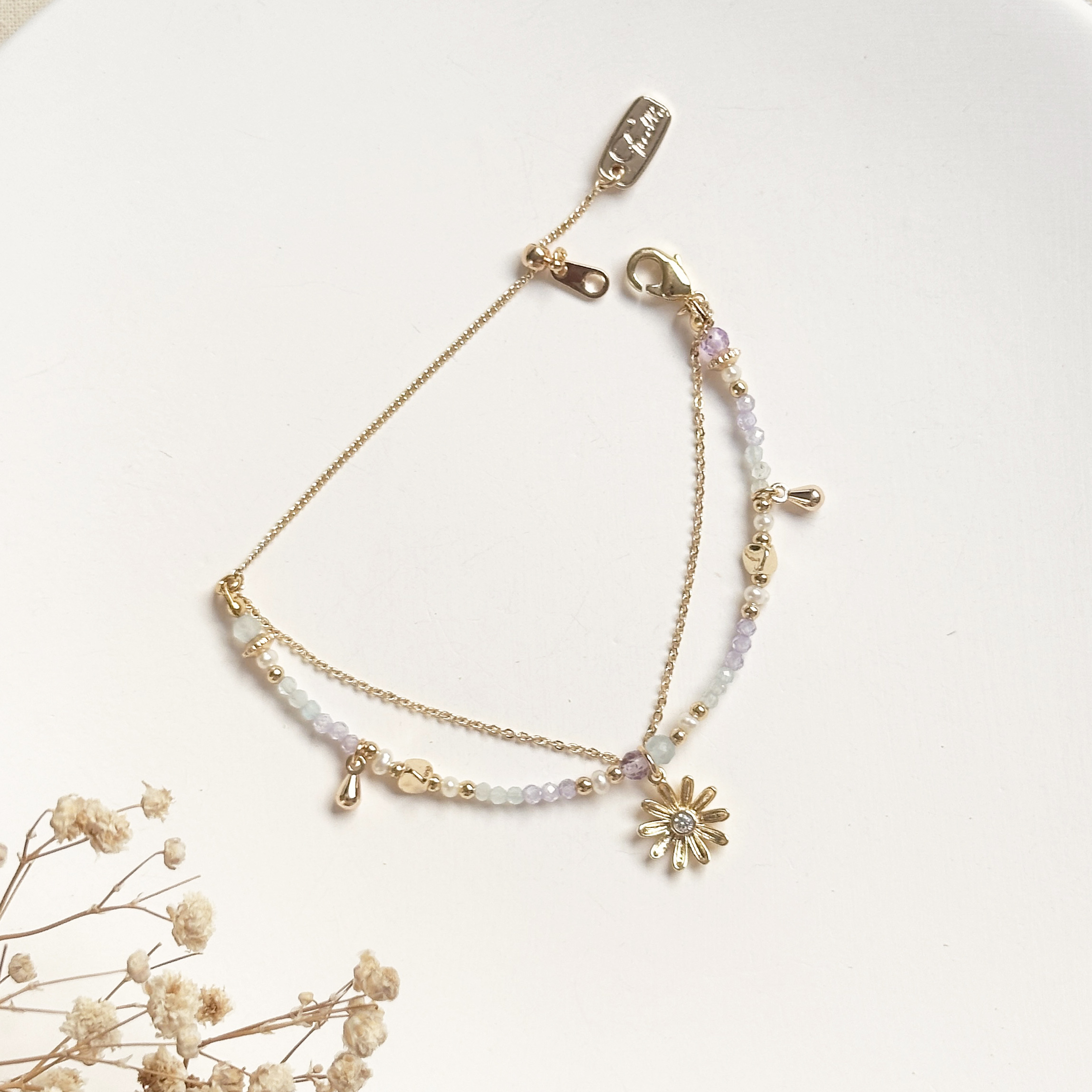 生日花 • 捌月拾壹 • 翠菊 – 海藍紫水晶 – 手鍊