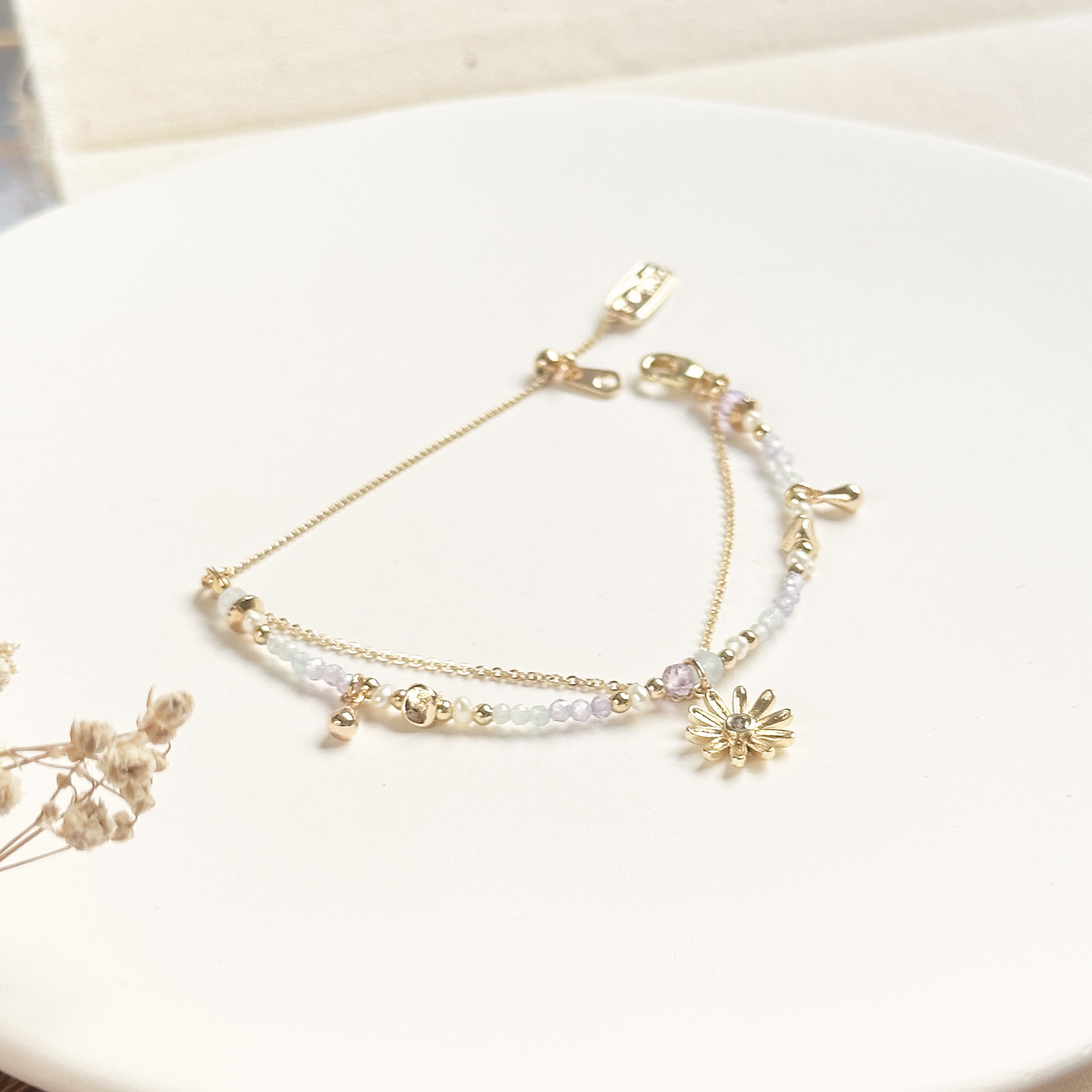 生日花 • 捌月拾壹 • 翠菊 – 海藍紫水晶 – 手鍊