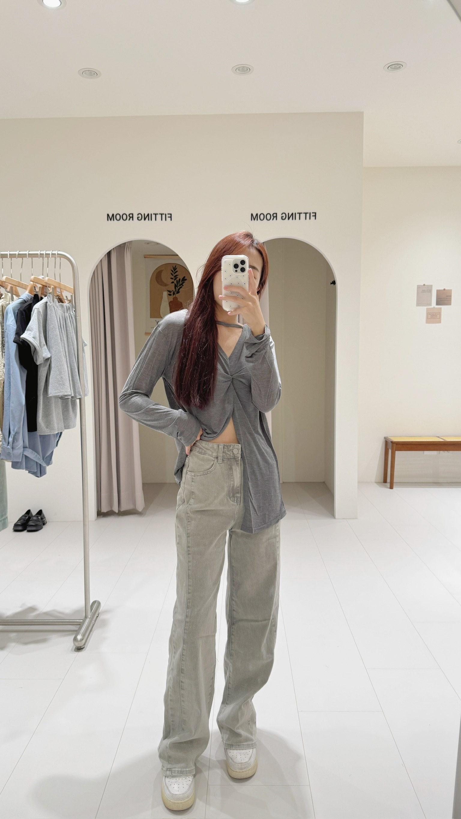 立體車線牛仔直筒寬褲