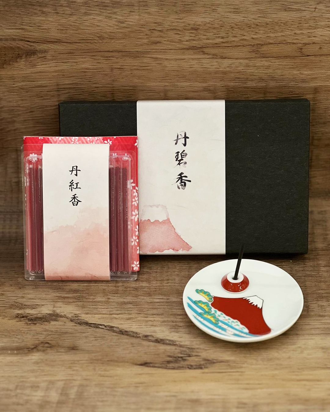 京都 富士山香皿線香禮盒 赤紅｜香彩堂
