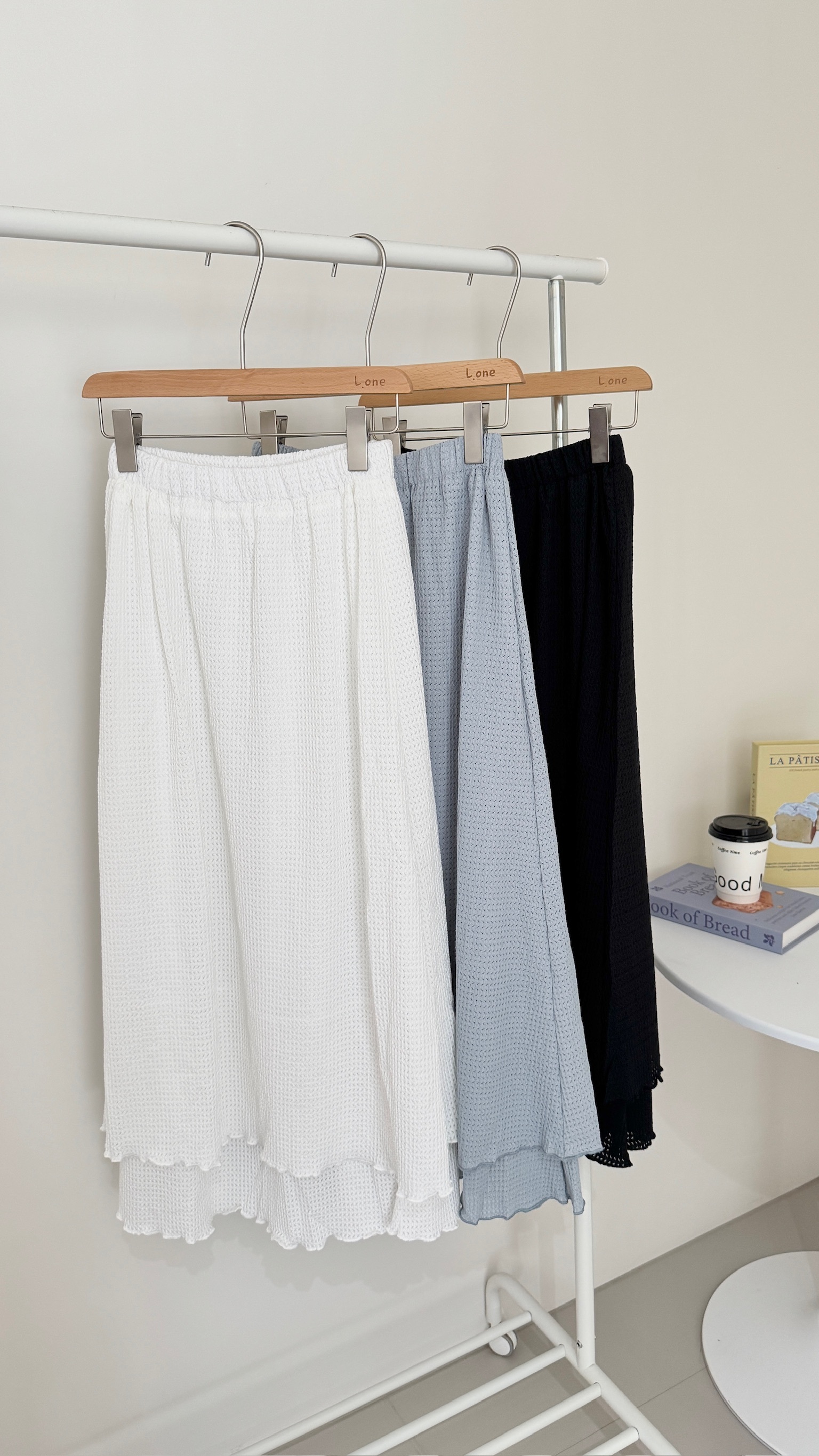 泡泡布雙層後開衩長裙