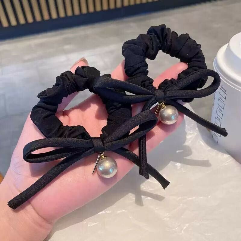 G14雪紡蝴蝶結珍珠髮圈