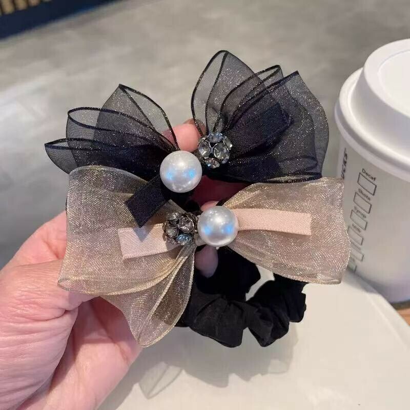 G18網紗蝴蝶結珍珠髮圈