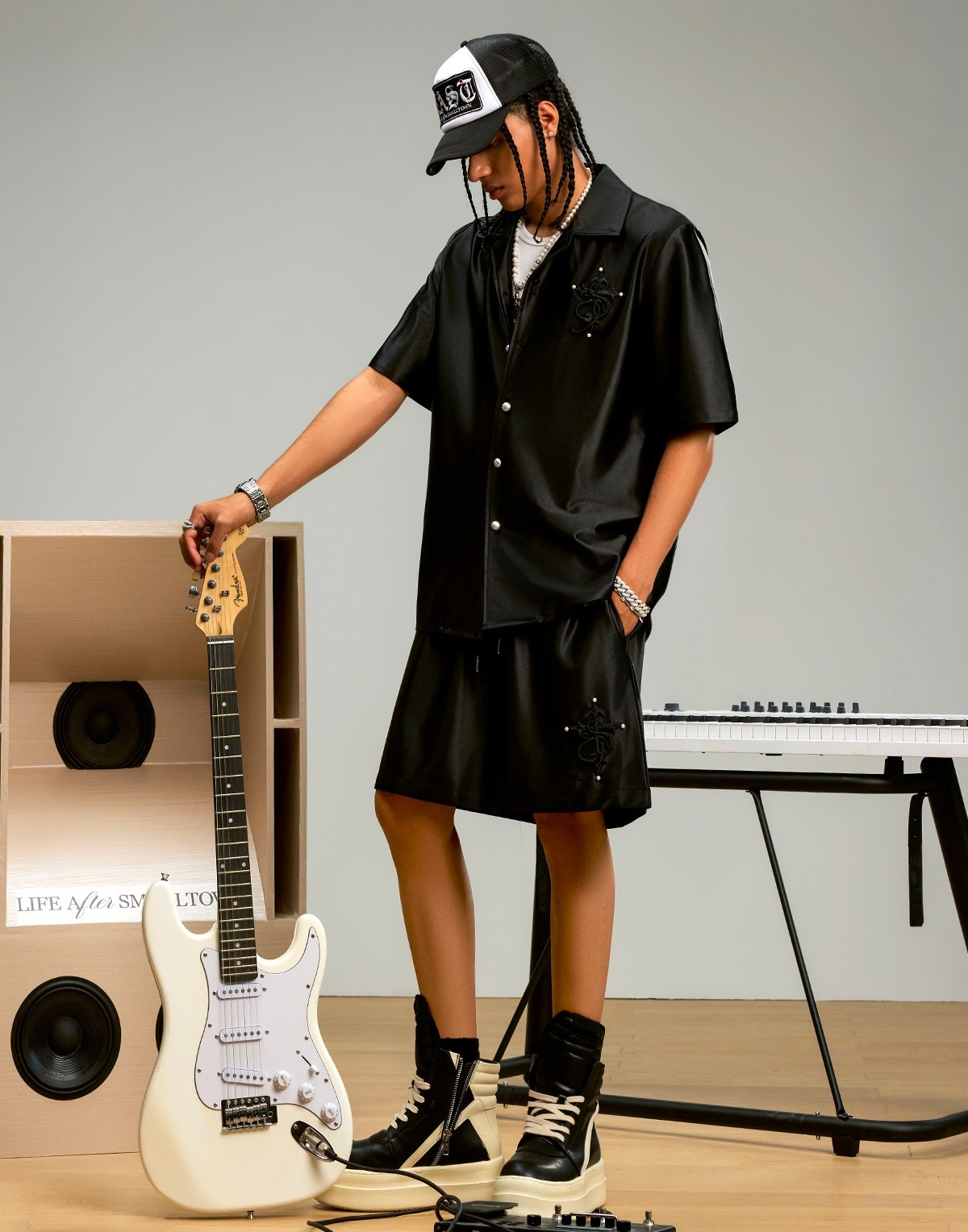 STK SmallTownKid 流光絲綢 短袖 襯衫 短褲 套裝