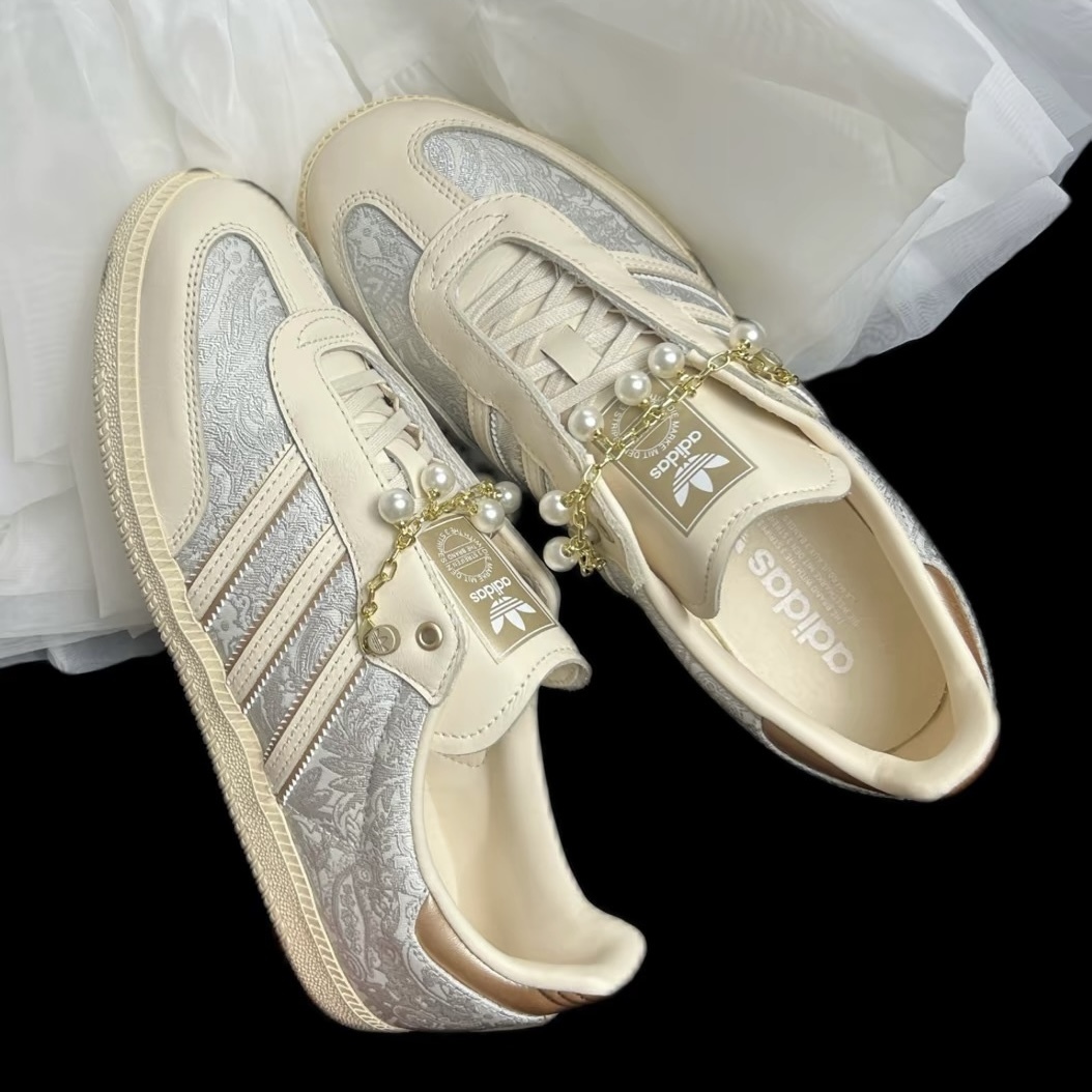 ADIDAS SAMBA OG 奶茶 珍珠金鍊 宋雨琦同款 奶油白 香檳金 圖騰 女款 JQ2616