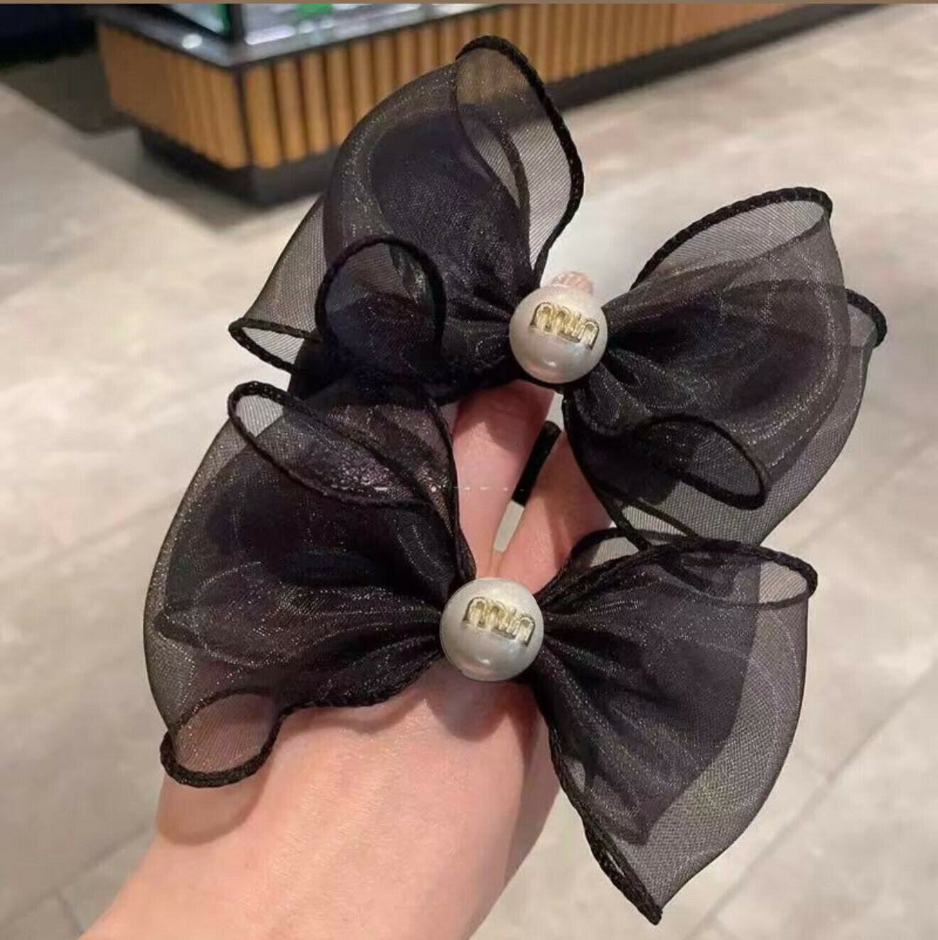 G22網紗蝴蝶結珍珠字母髮圈