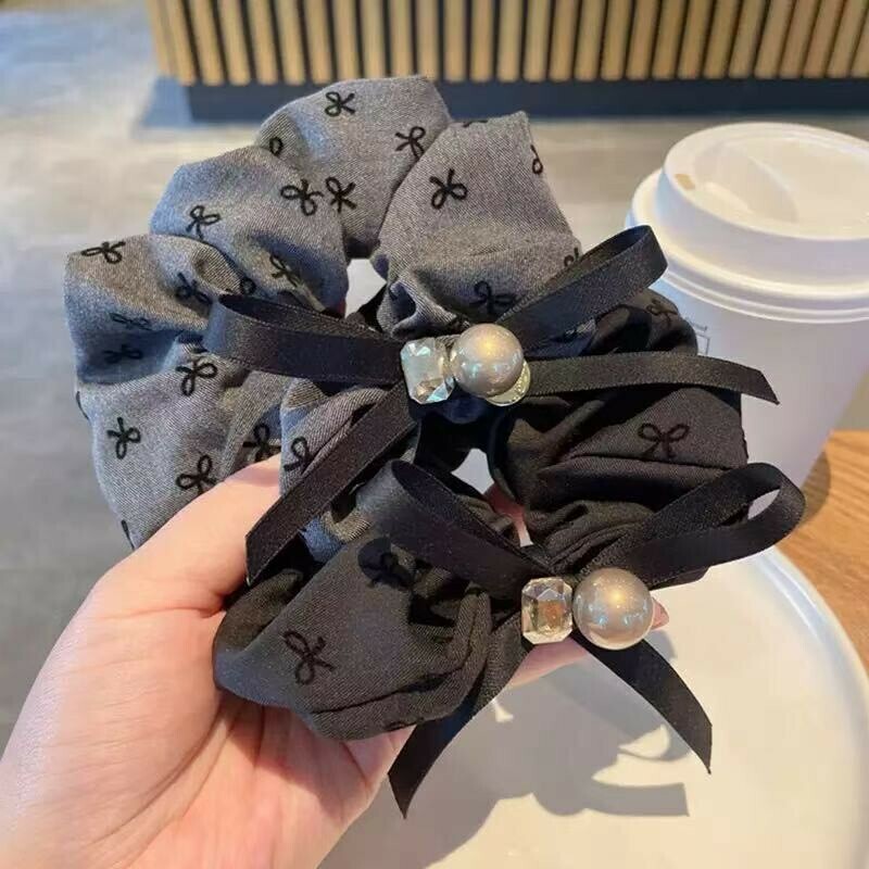 G28珍珠水鑽滿版蝴蝶結大腸髮圈