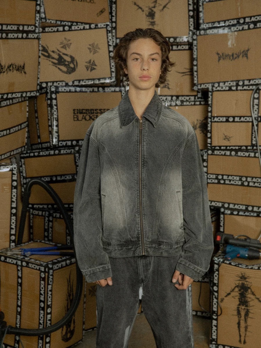 BLACK8MOB 水洗解構 復古做舊 寬短版 牛仔夾克