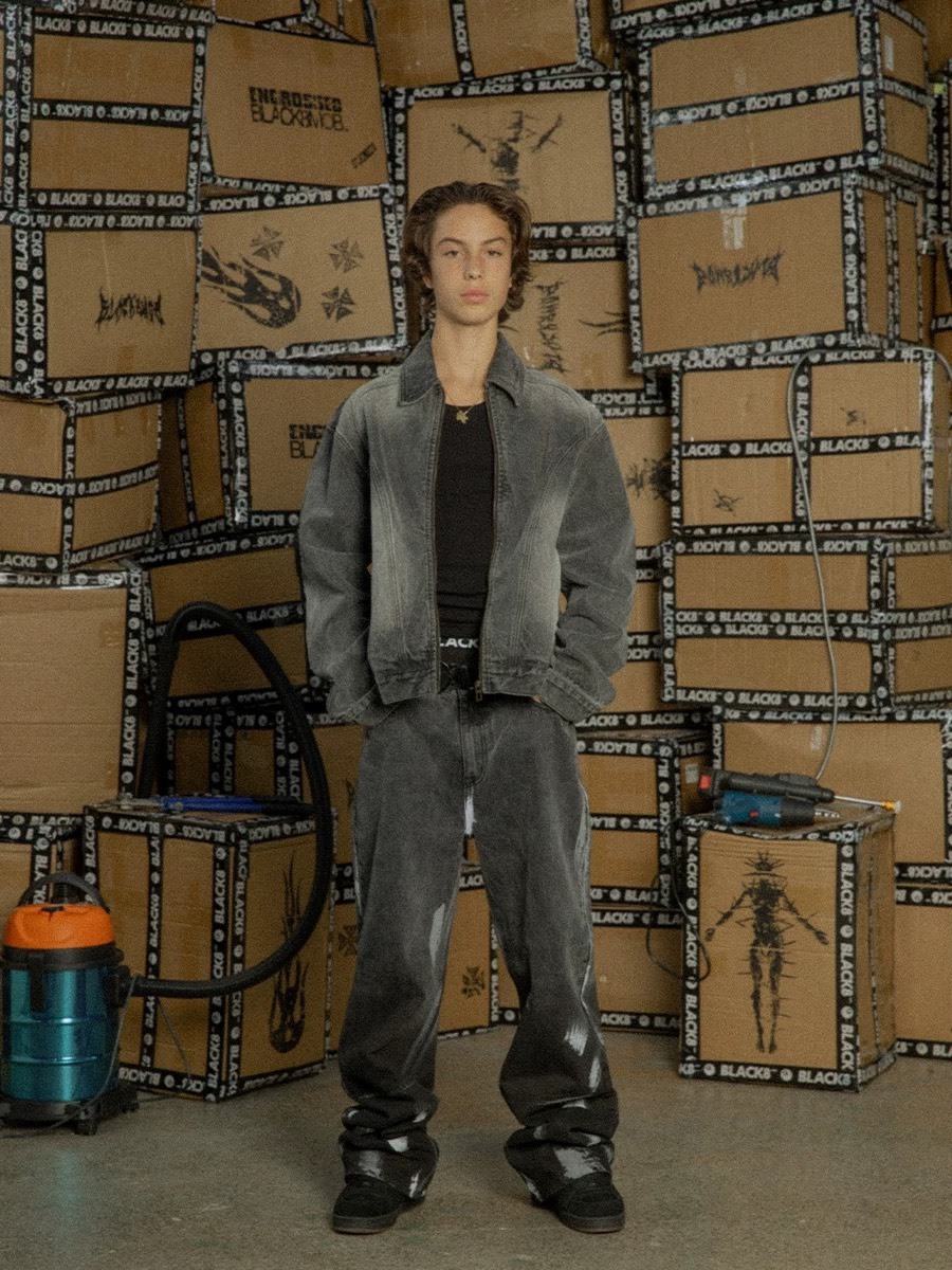 BLACK8MOB 水洗解構 復古做舊 寬短版 牛仔夾克