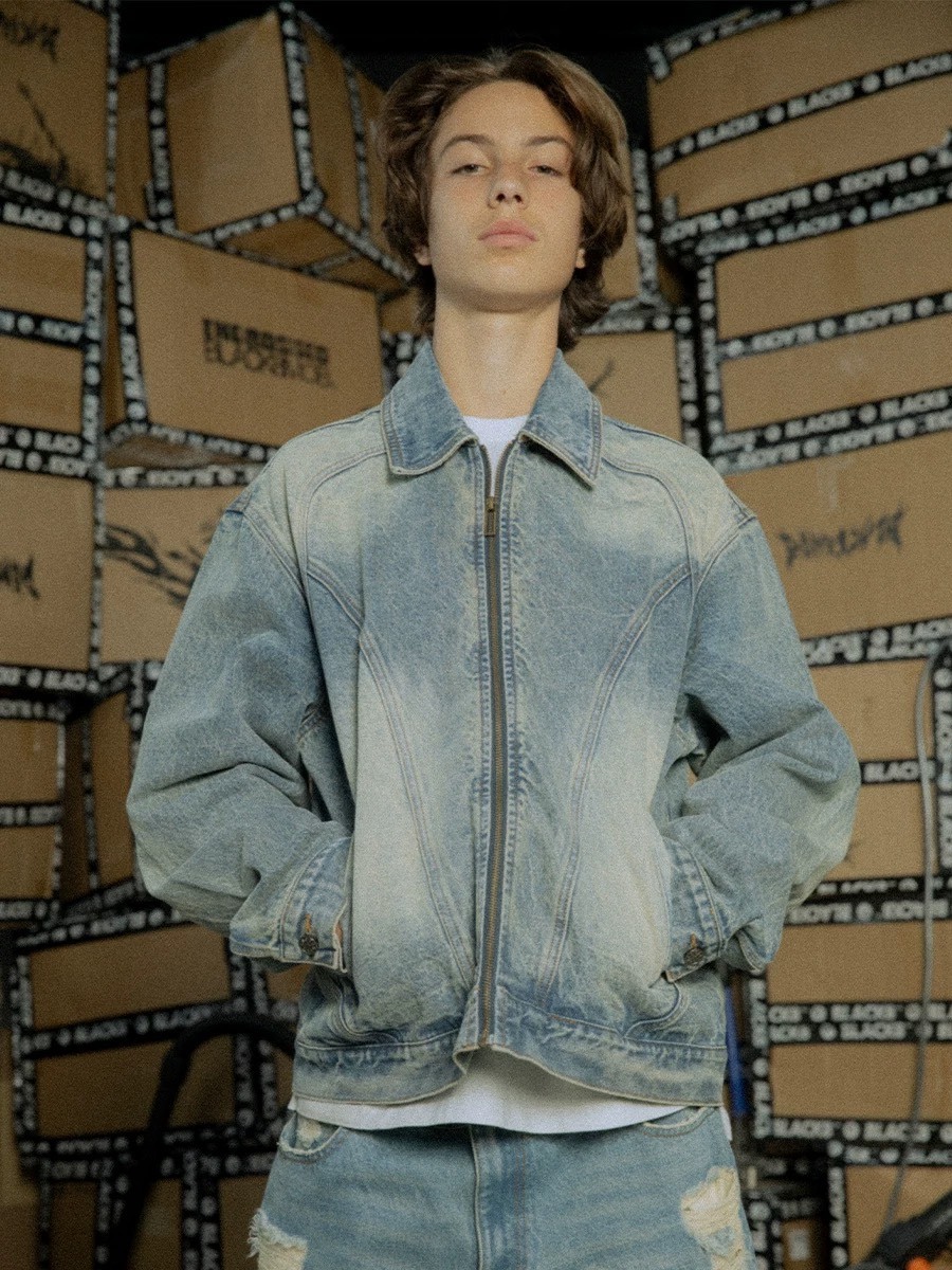 BLACK8MOB 水洗解構 復古做舊 寬短版 牛仔夾克