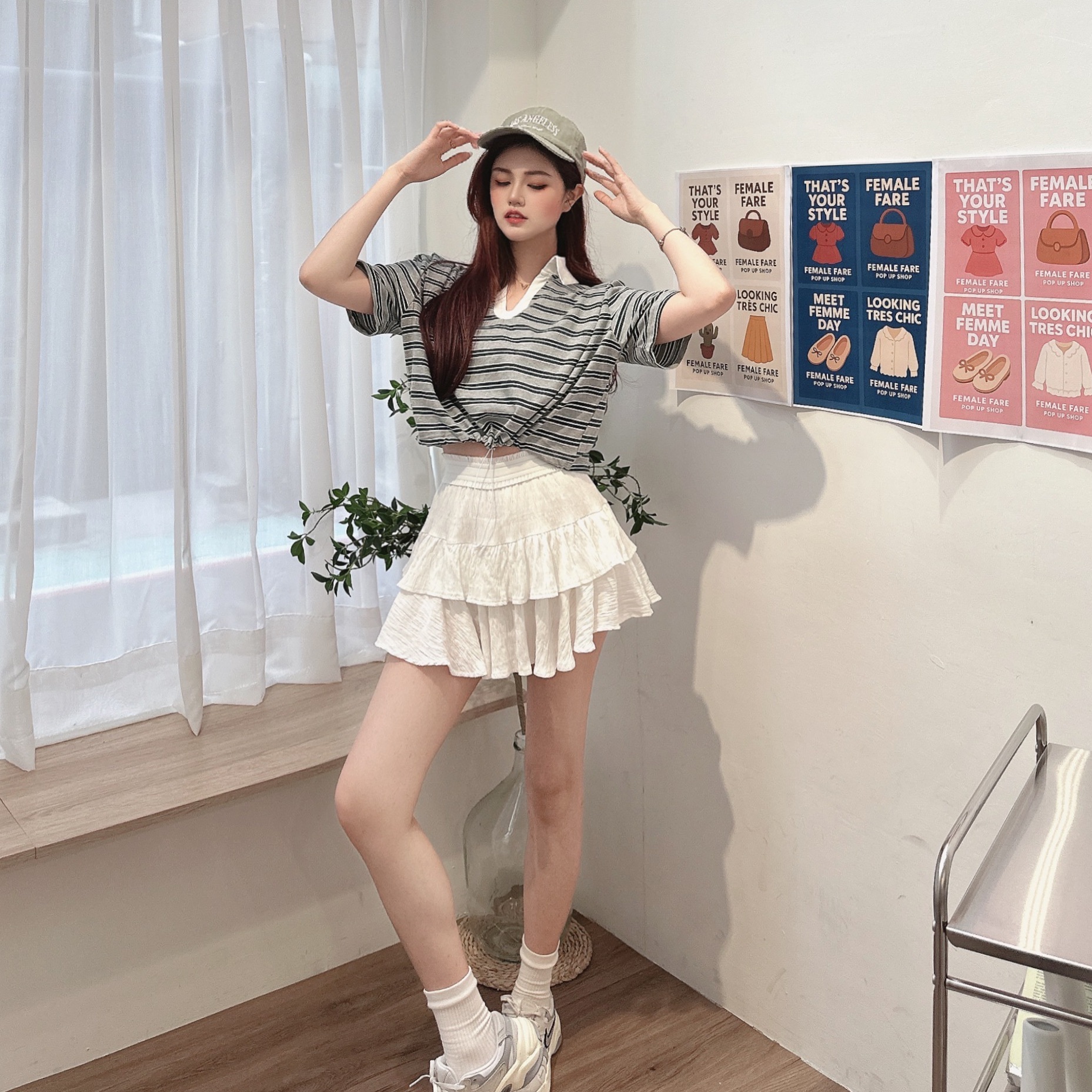 翻領條文縮腰上衣/三色