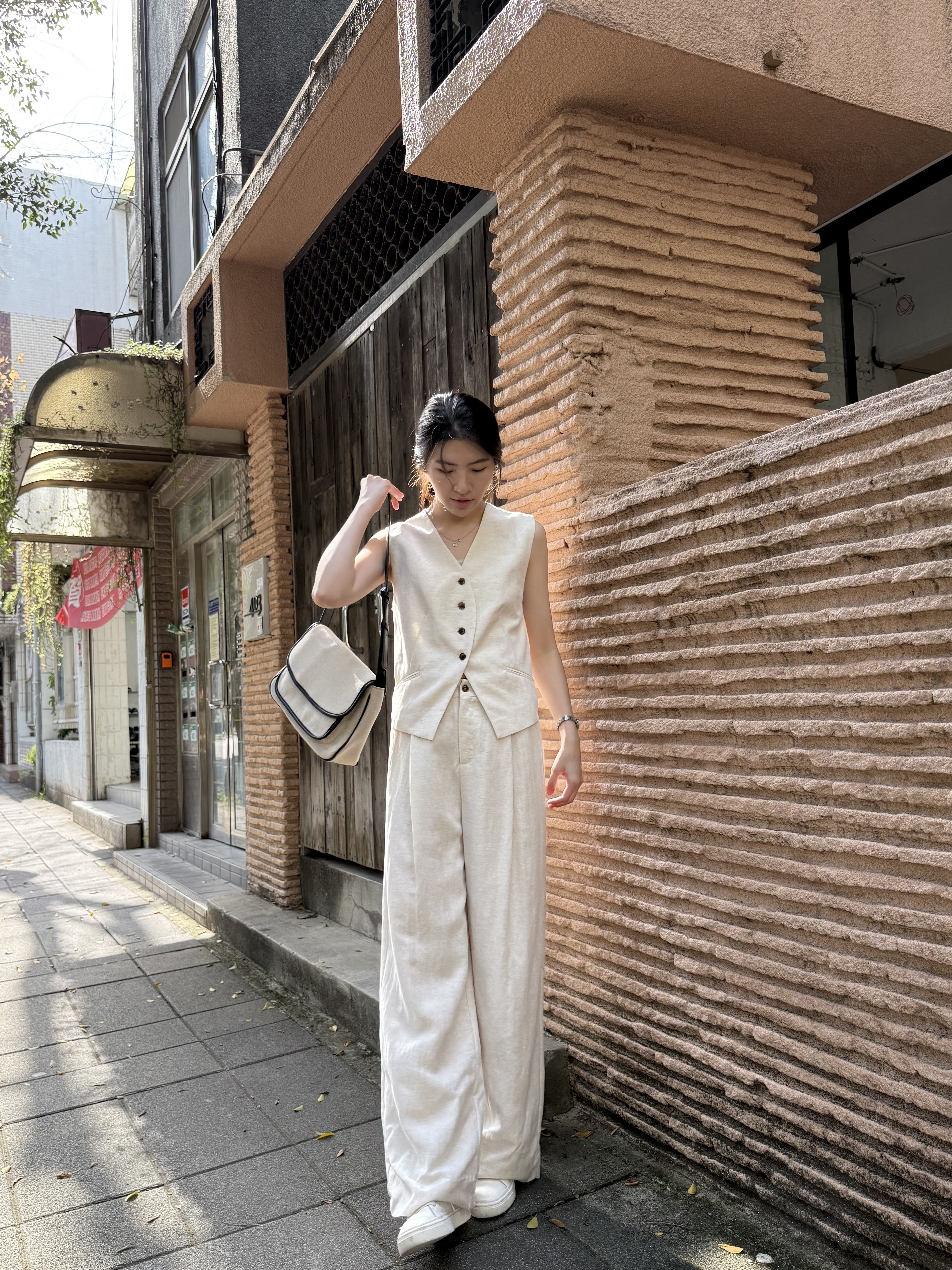 棉麻背心長褲套裝