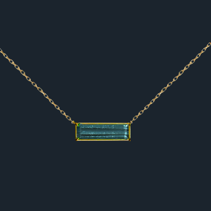 【訂製】直梯形靛藍碧璽18K項錬