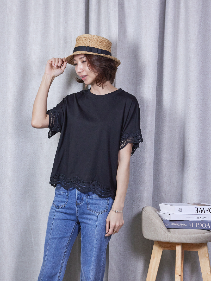 質感拼接Tee系列 |剛剛好的甜。蕾絲邊設計涼感Tee