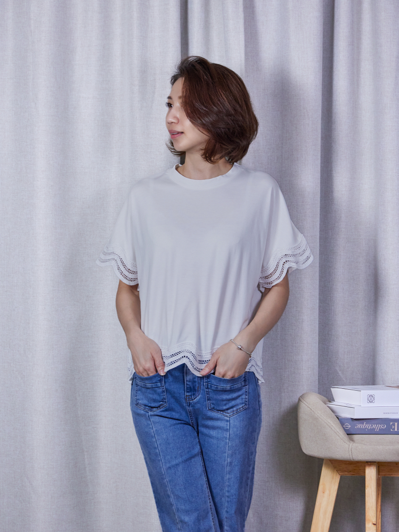 質感拼接Tee系列 |剛剛好的甜。蕾絲邊設計涼感Tee
