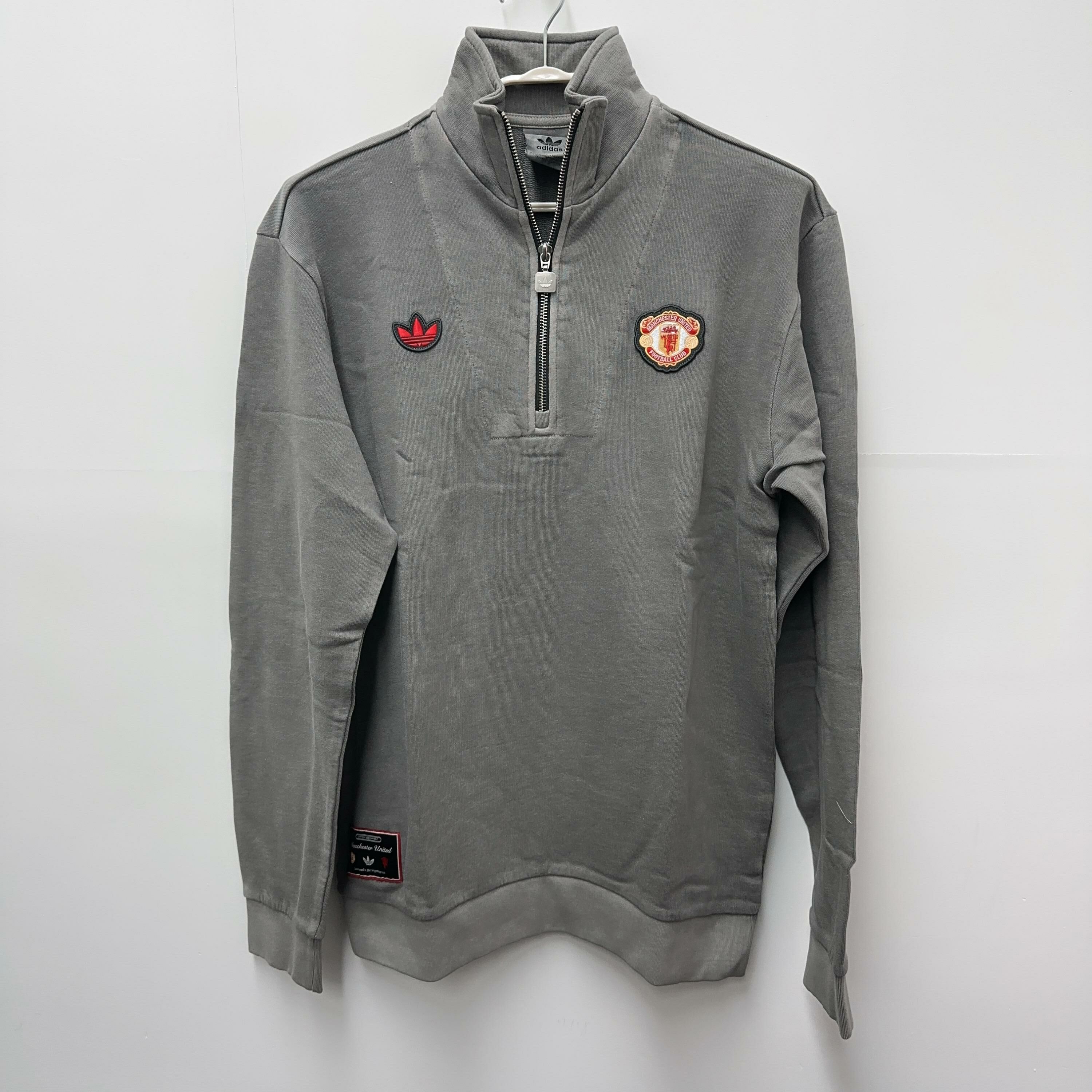 曼聯Adidas 三葉灰色半胸拉鏈長袖衫