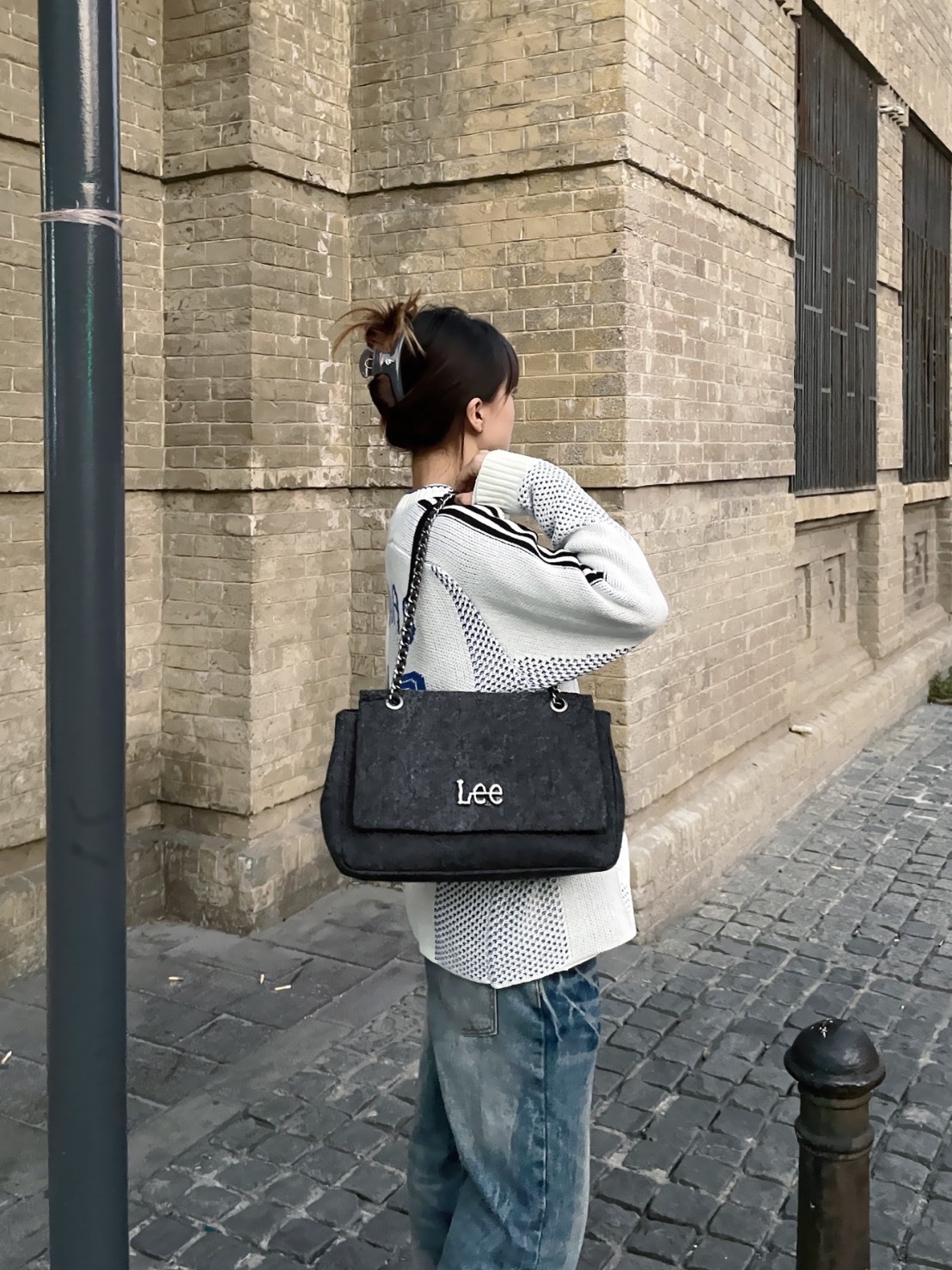 LEE 水洗鉚釘 菱格紋 郵差包 LE240107M-801