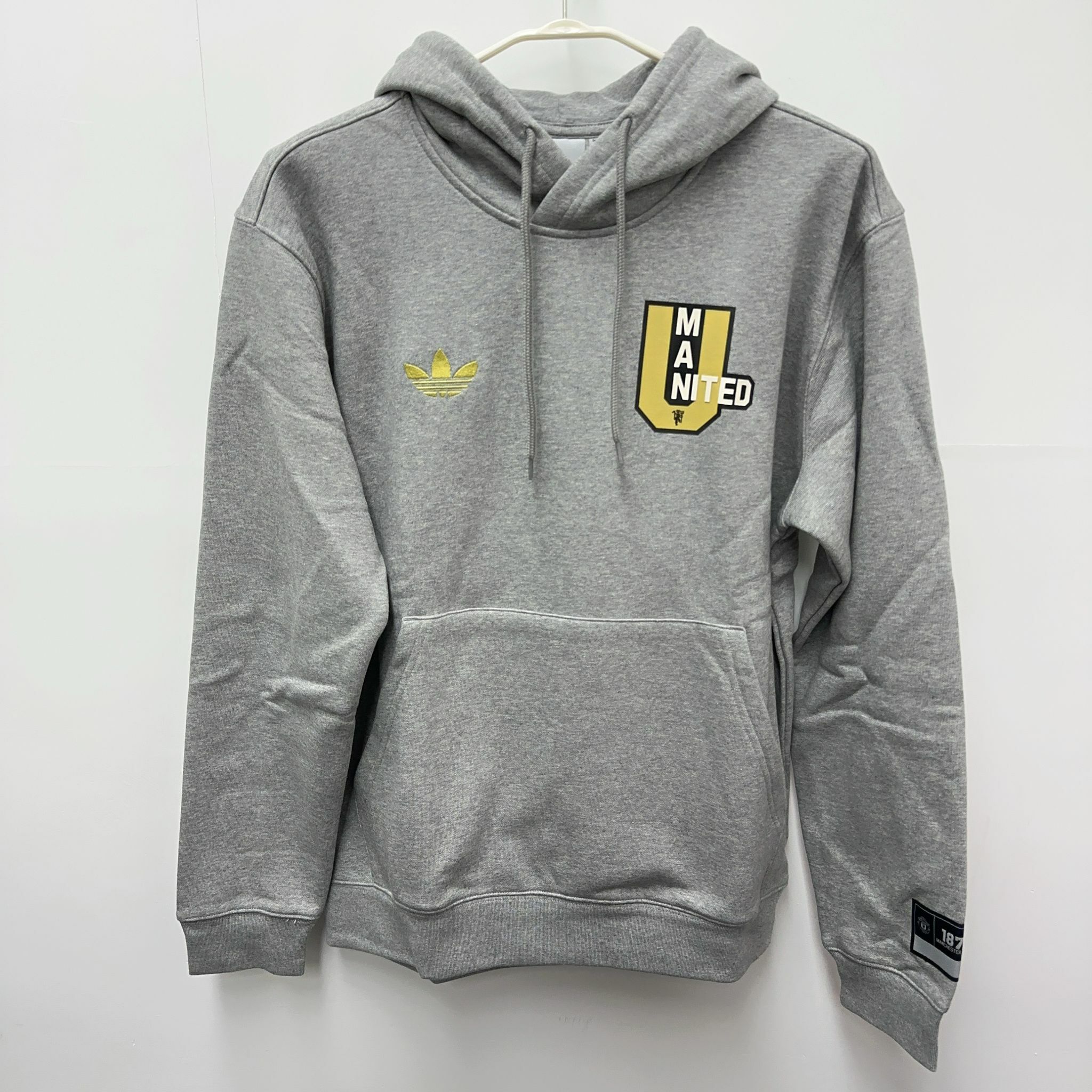 曼聯Adidas三葉灰色有帽衛衣