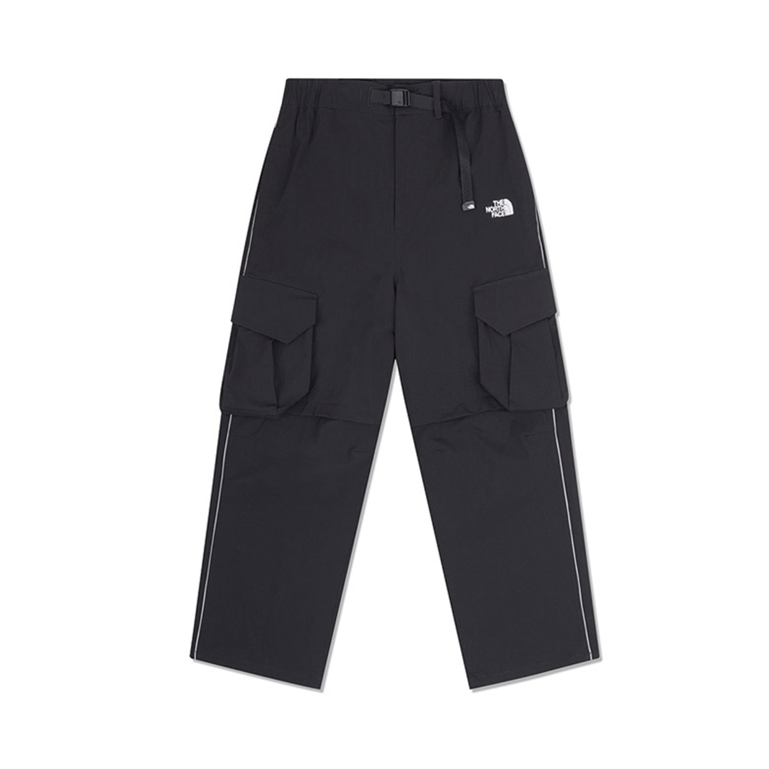 -(B3e01)-THE NORTH FACE CONVERTIBLE CASUAL PANTS 黑標 側邊反光 菱格紋 寬版 長褲-NF0A8CKE 黑色(JK3)