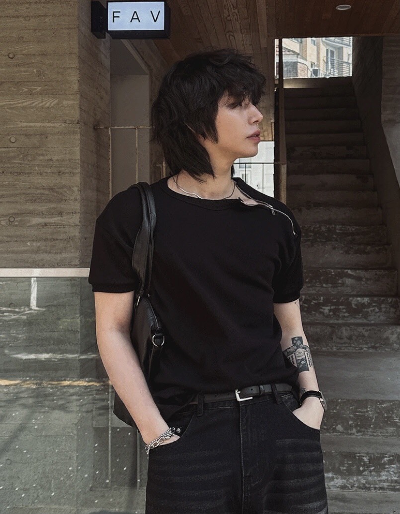 短袖斜拉鍊亨利領