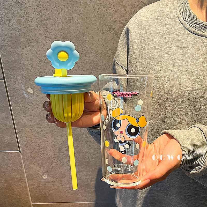 《5902》飛天小女警玻璃吸管飲料杯(760ml)