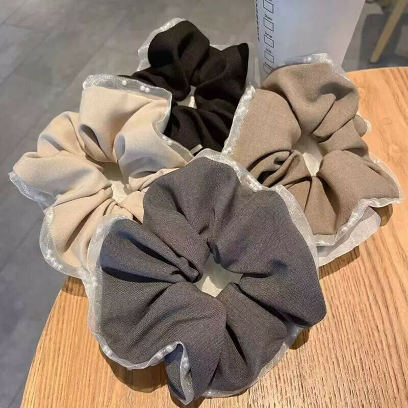 G38布面珍珠網紗邊大腸髮圈