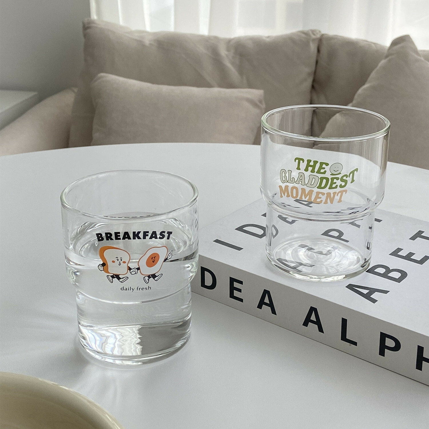 《5903》INS風簡約吐司早晨玻璃杯400ml