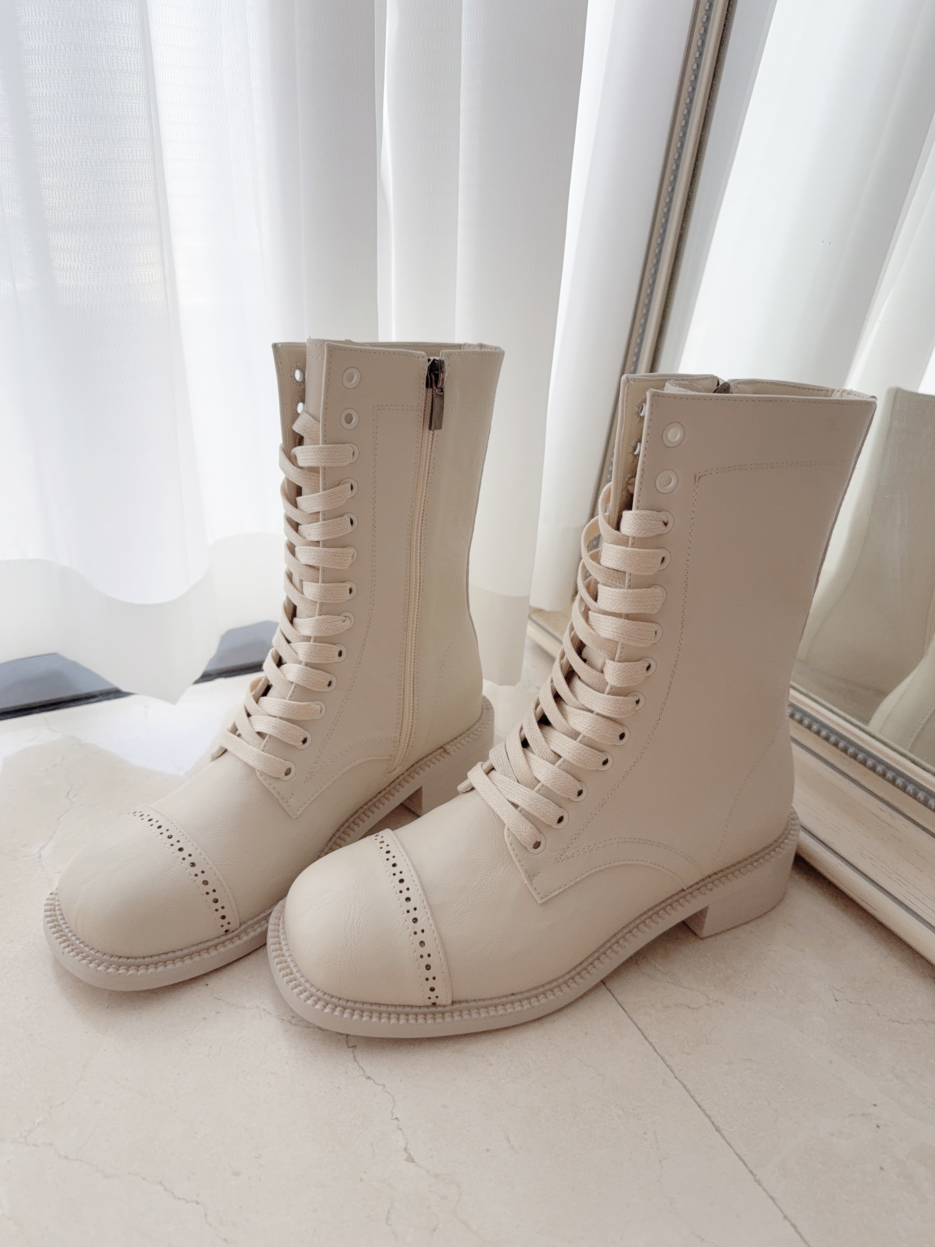 *BJ2 MADE*  ARTIFICIAL LEATHER ZIPPED CREAMY TANKER BOOT