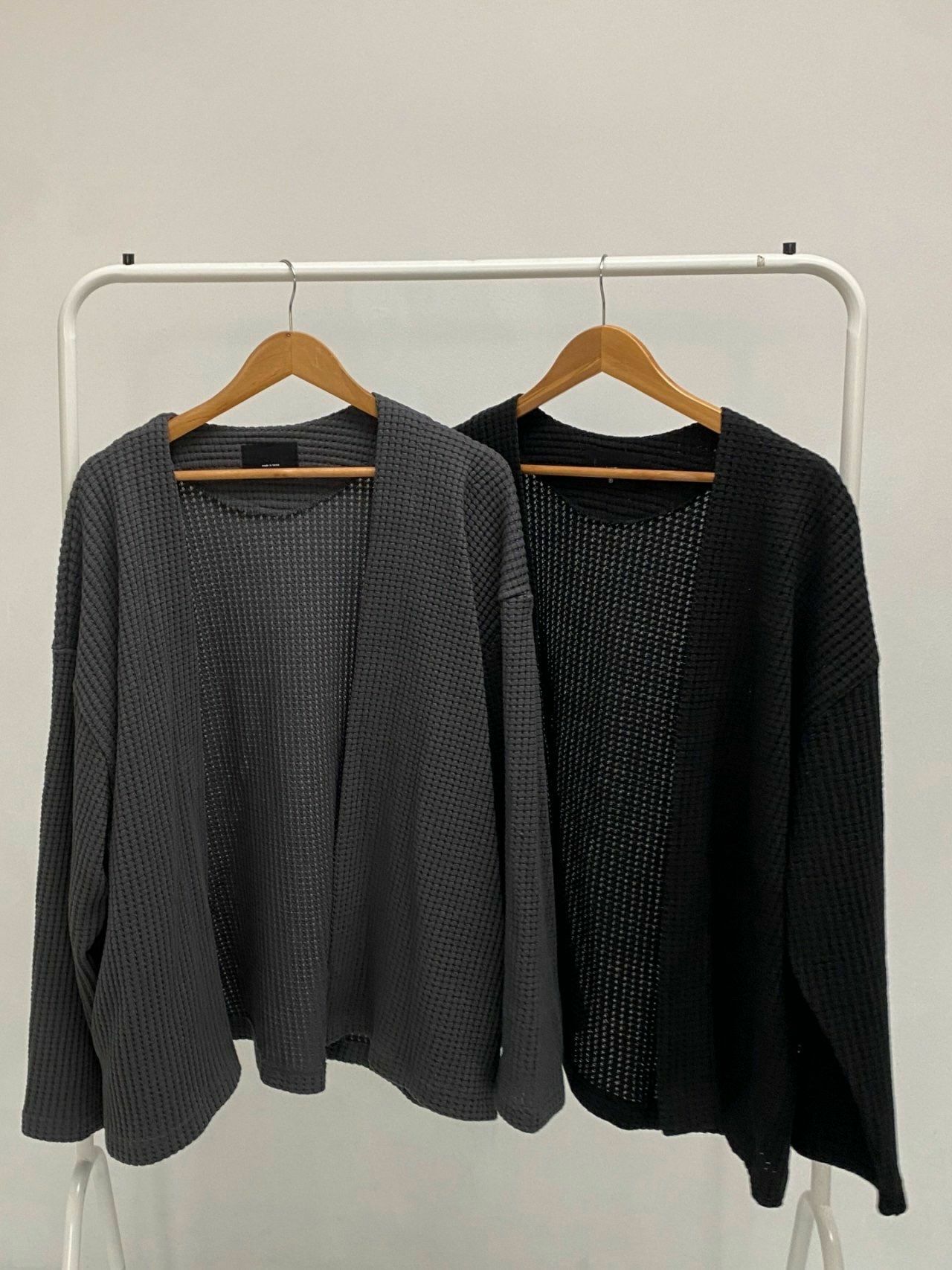 淨色暗格紋開胸針織外套 TAC-0165JK