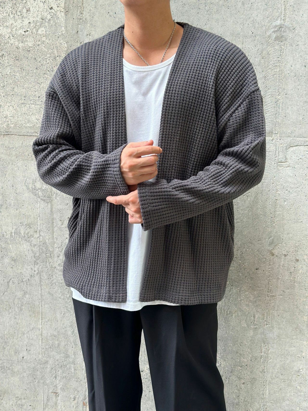 淨色暗格紋開胸針織外套 TAC-0165JK