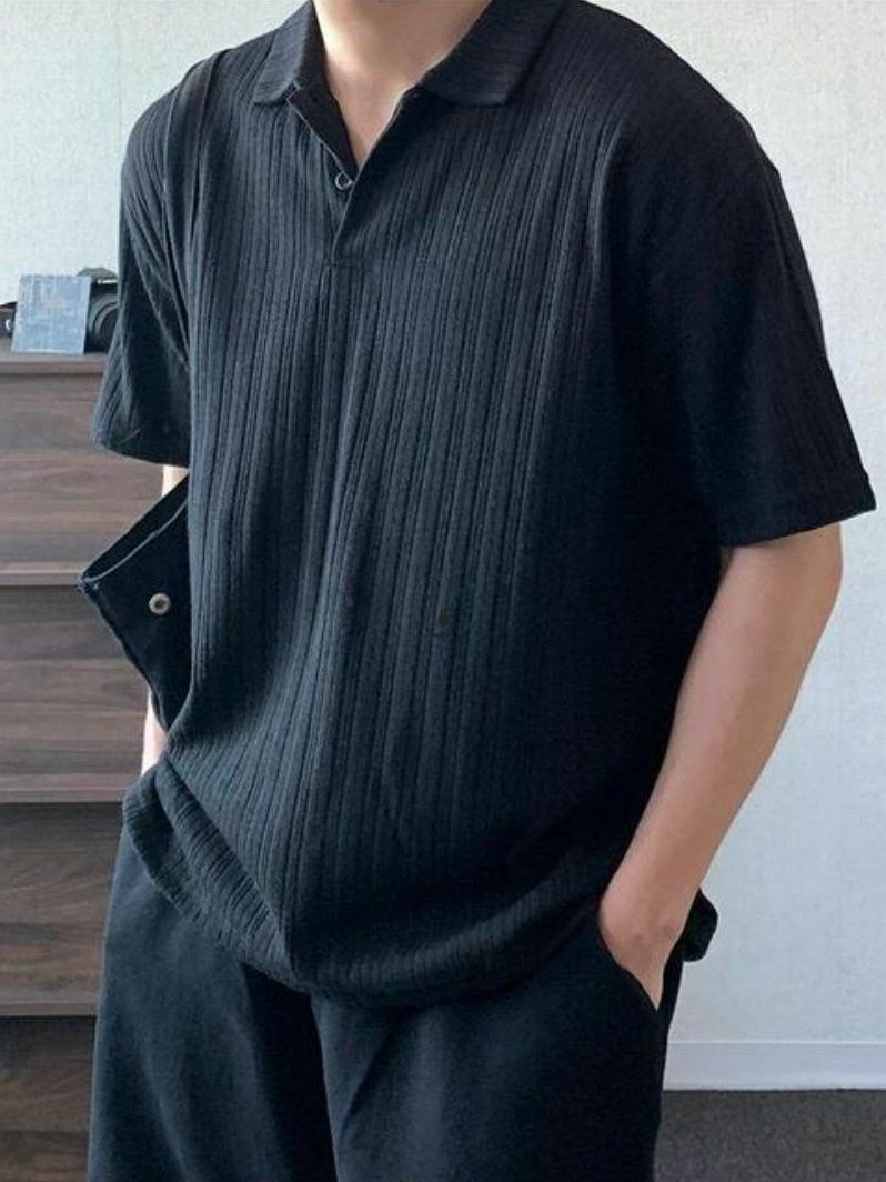 淨色暗直紋短袖Polo Tee TAC-0166JK