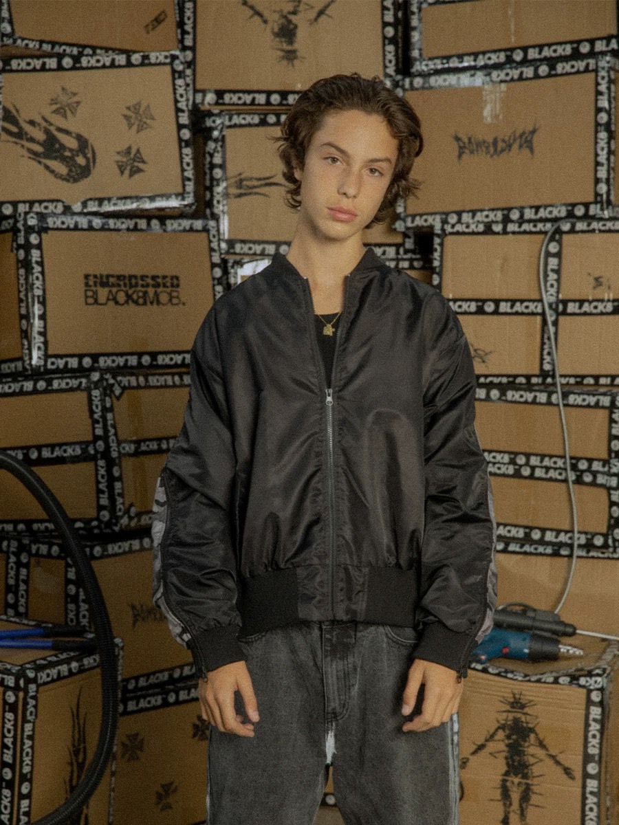 BLACK8MOB 復古迷彩做髒 拉鏈拼接 飛行外套