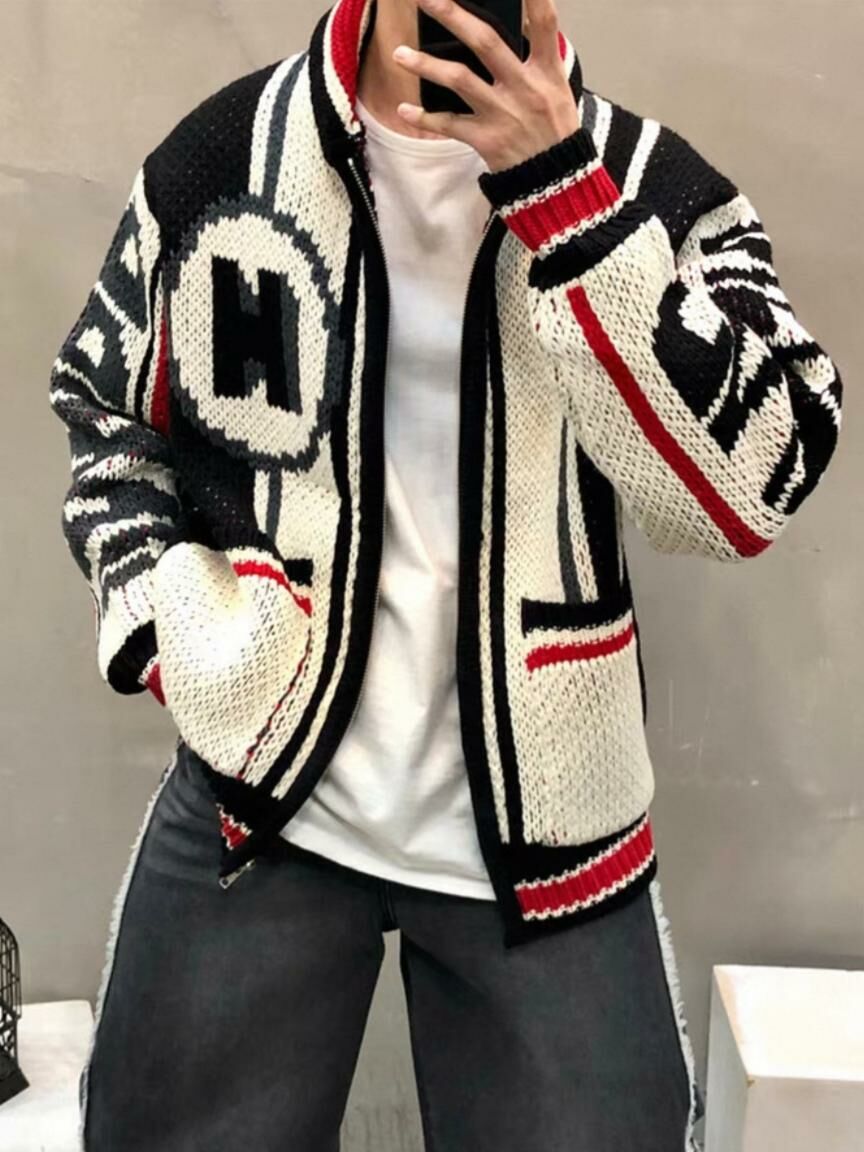 反領英文字開胸針織外套 TAC-0173JK