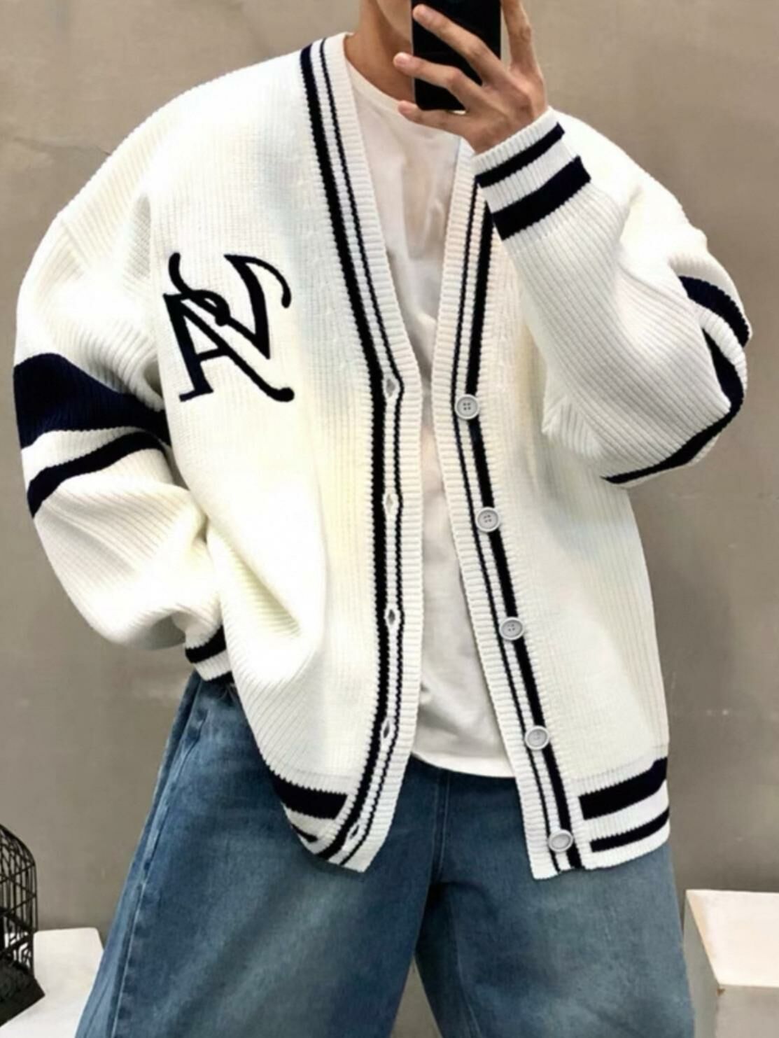 英文字開胸針織外套 TAC-0175JK