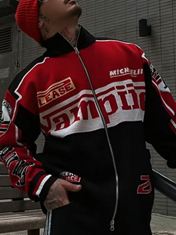 企領英文字開胸針織外套 TAC-0177JK