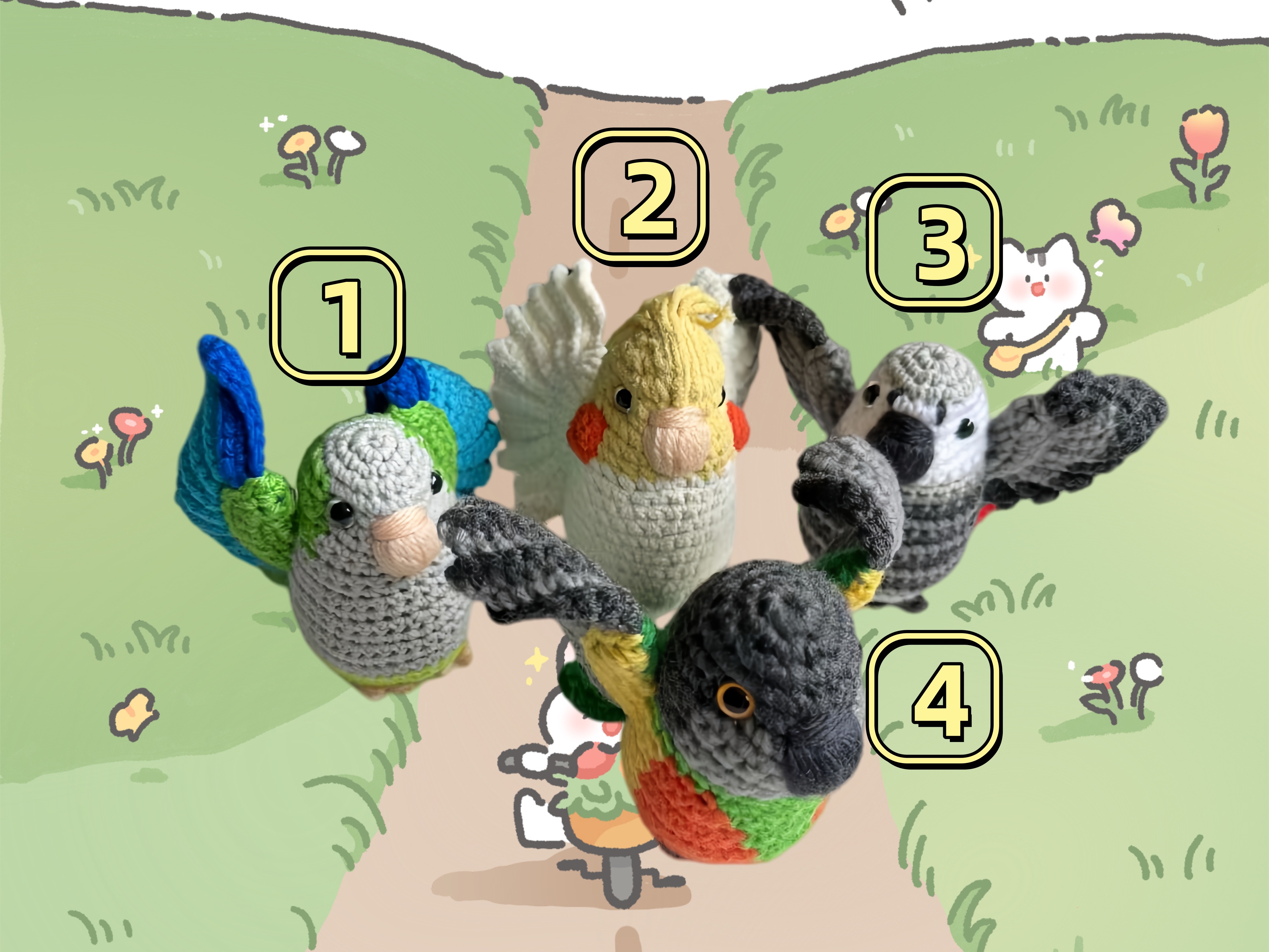 台灣手織鸚鵡毛絨公仔｜6cm迷你开翼造型｜手工精製可作擺飾禮物