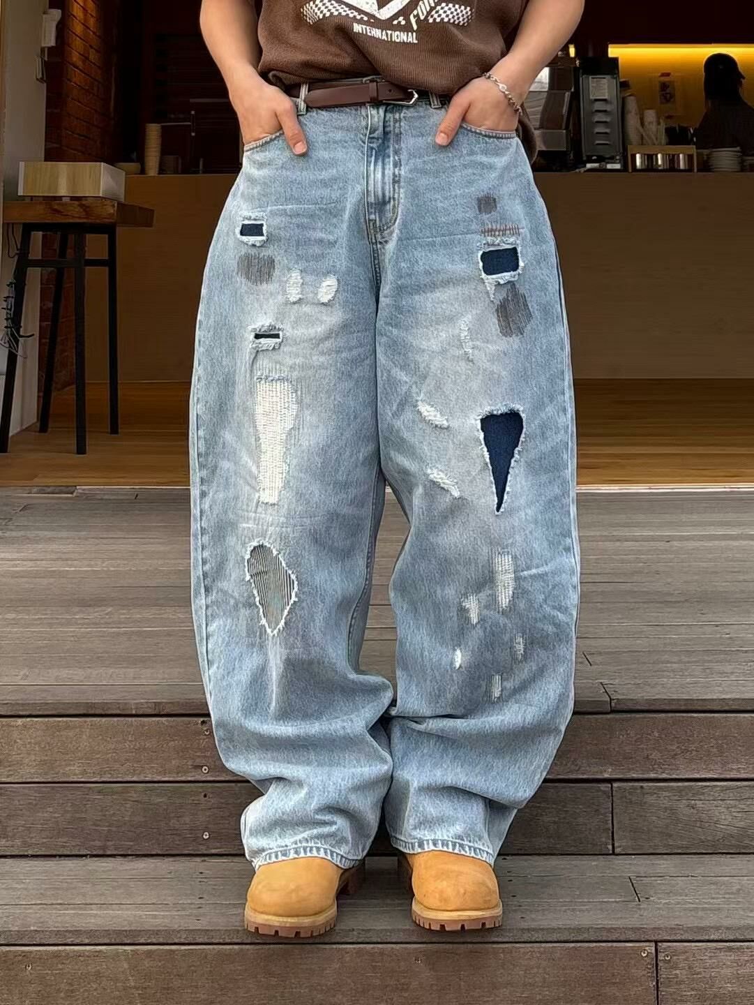 洗水破洞鬆身牛仔褲 TAC-0178J