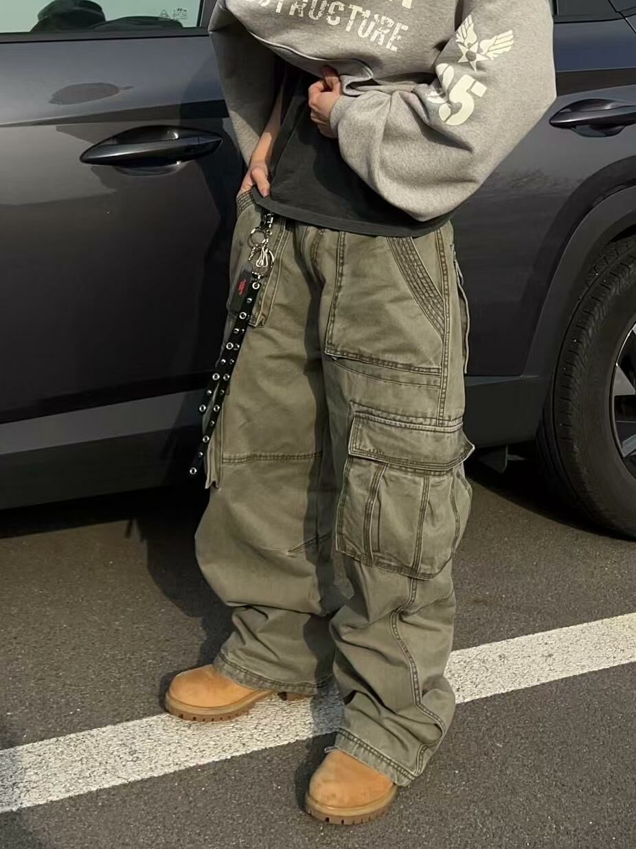 洗水淨色可束腳工裝鬆身褲 TAC-0179P