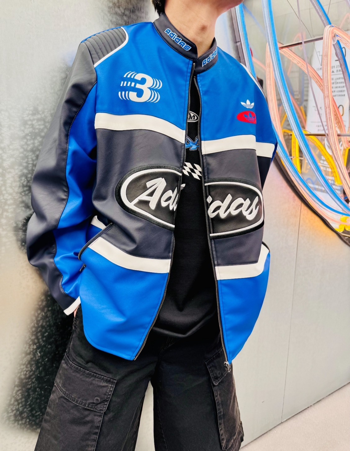 adidas 三葉草 藍黑運動休閒外套